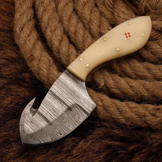 Handmade forged Damascus steel gut hook Skinning Knife | Skinner knife