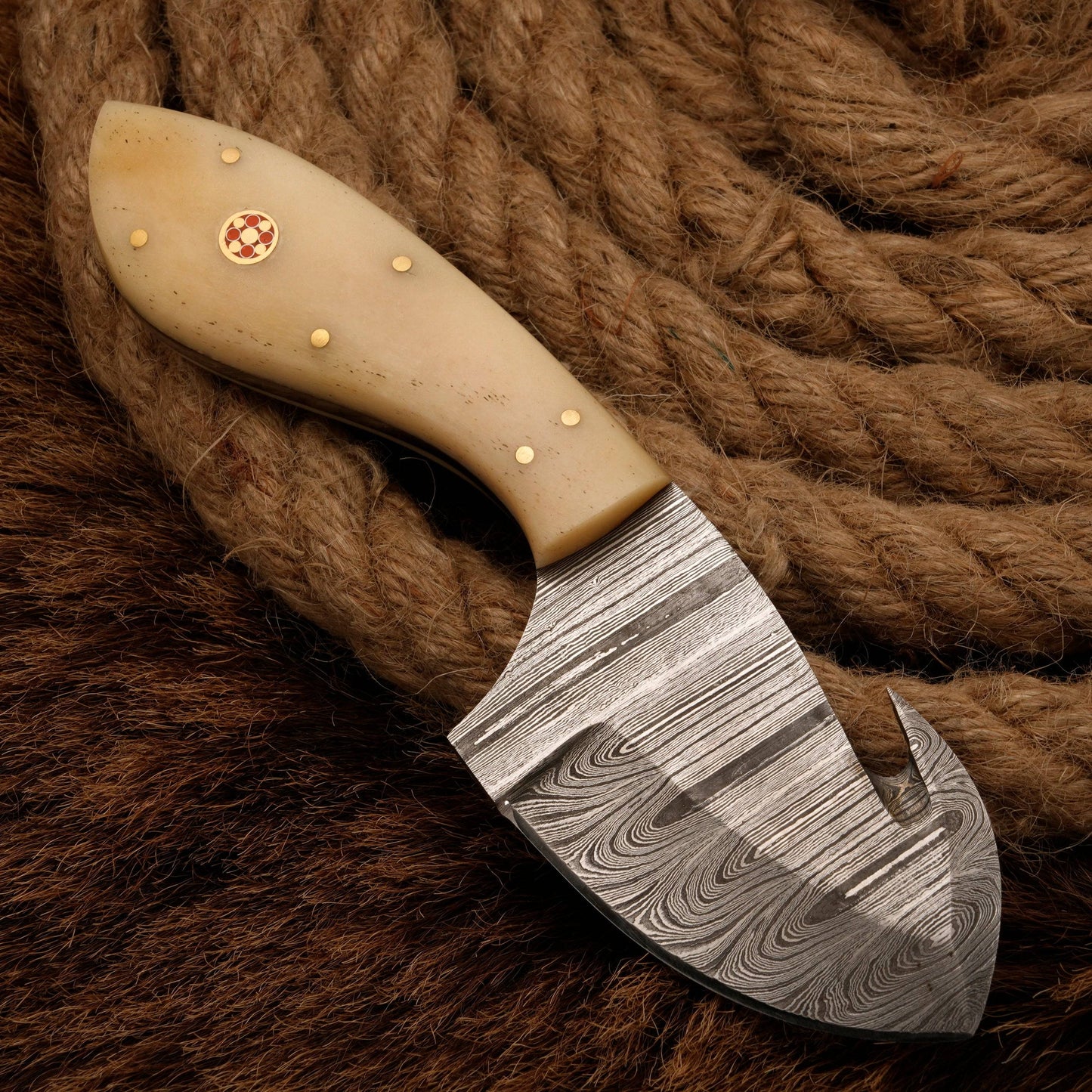 Handmade forged Damascus steel gut hook Skinning Knife | Skinner knife