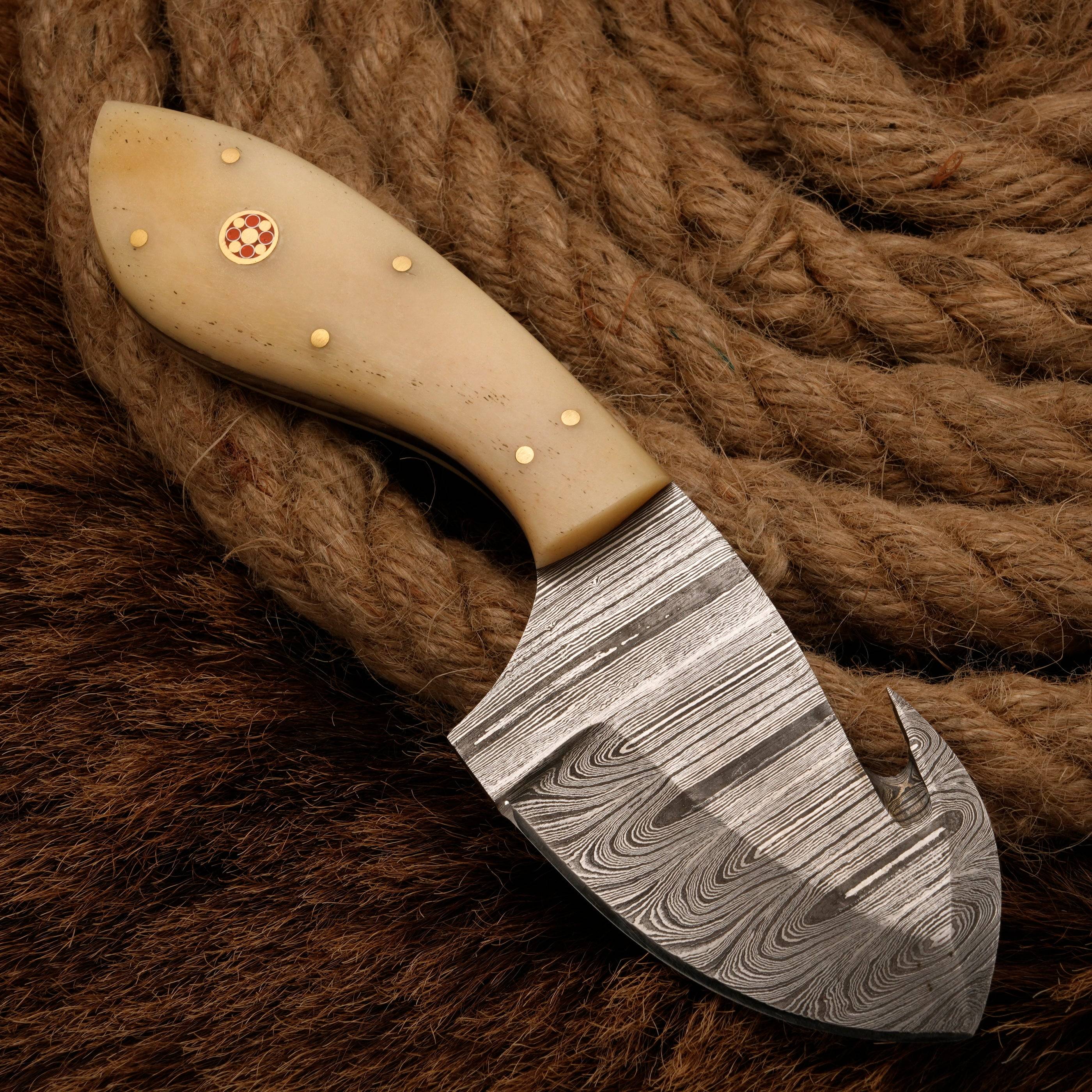 Handmade forged Damascus steel gut hook Skinning Knife | Skinner knife