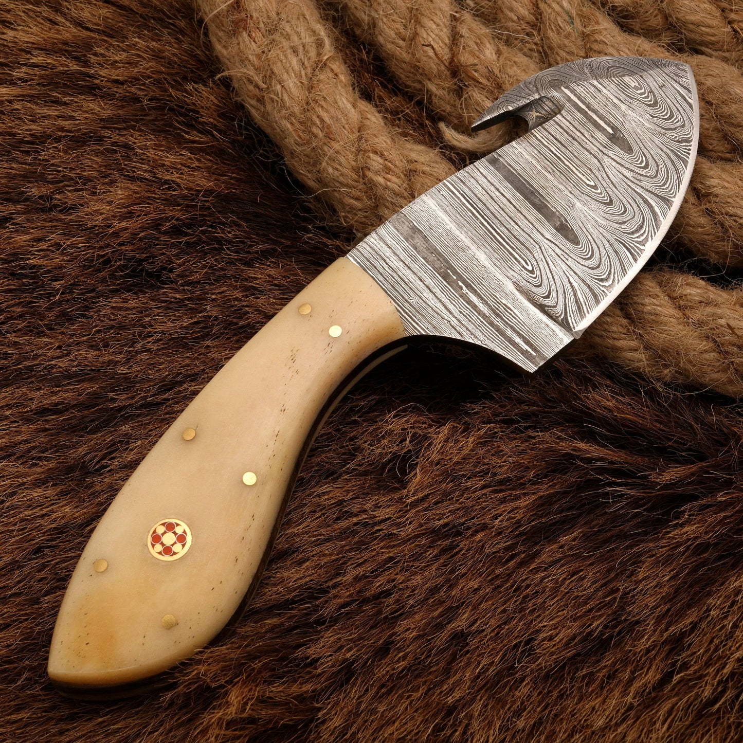 Handmade forged Damascus steel gut hook Skinning Knife | Skinner knife