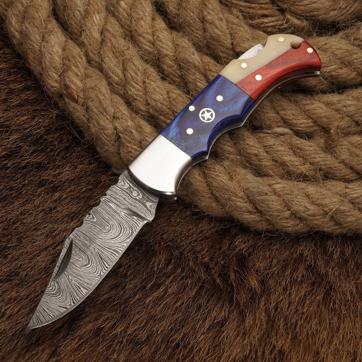 Handmade Damascus Steel Hunting Pocket knife-Folding Knife-Bone handle