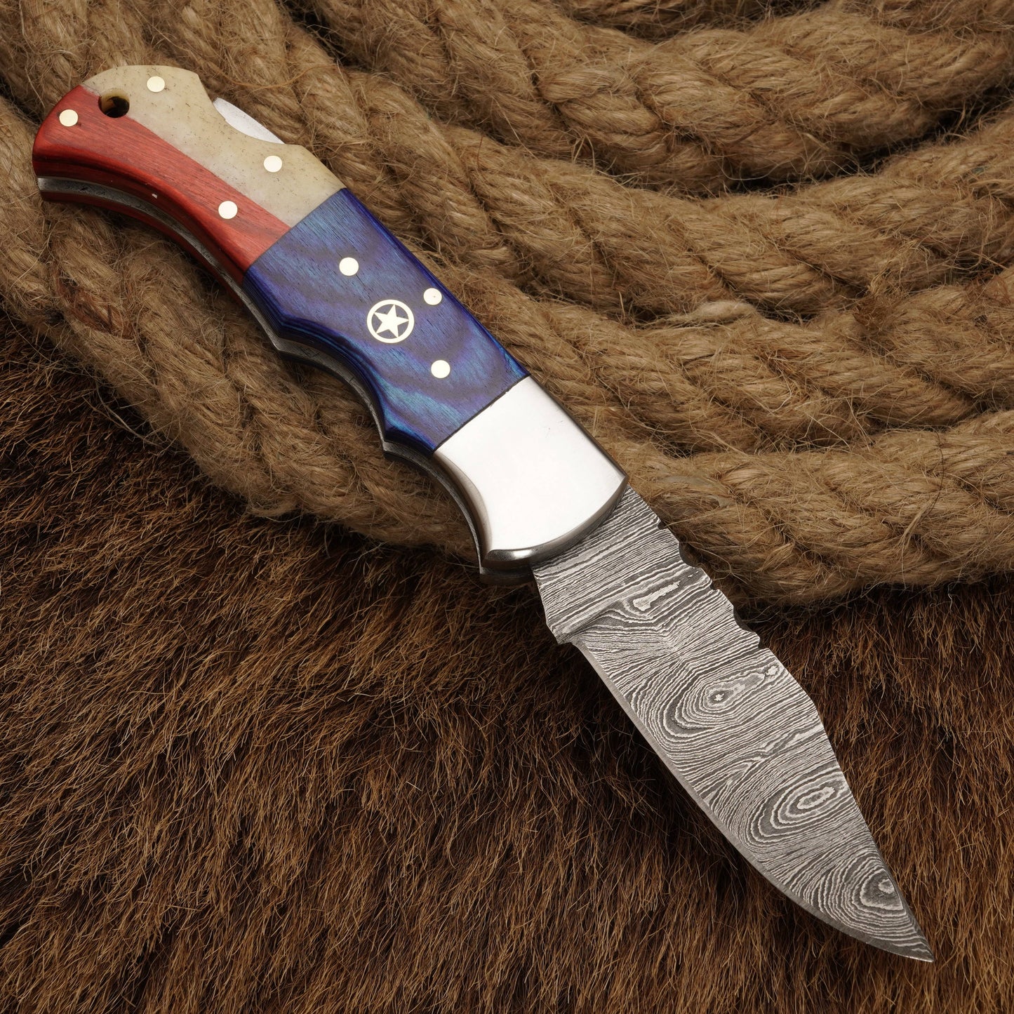 Handmade Damascus Steel Hunting Pocket knife-Folding Knife-Bone handle