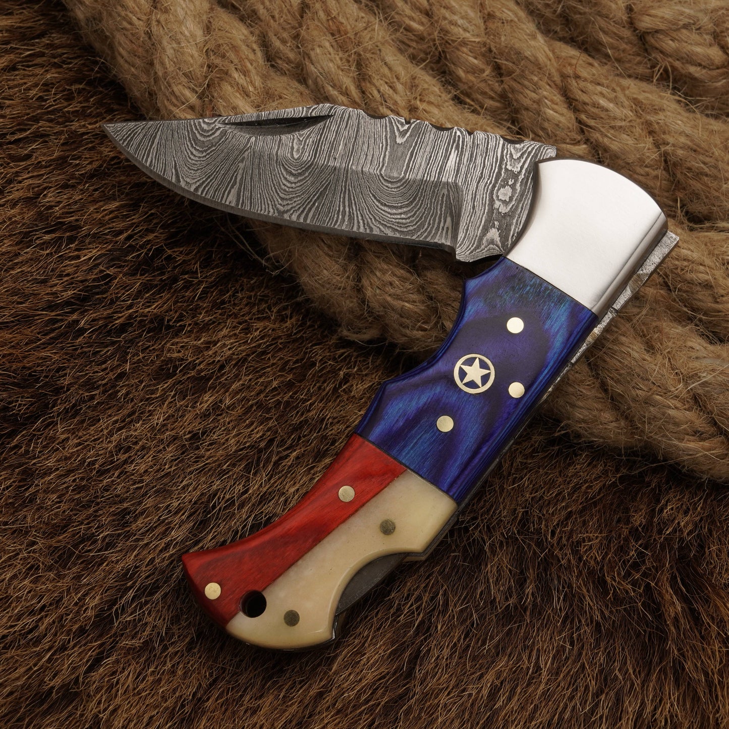Handmade Damascus Steel Hunting Pocket knife-Folding Knife-Bone handle