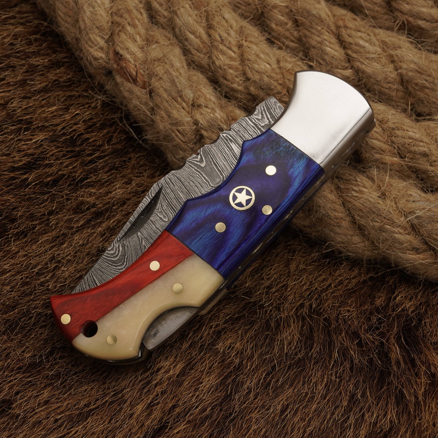 Handmade Damascus Steel Hunting Pocket knife-Folding Knife-Bone handle