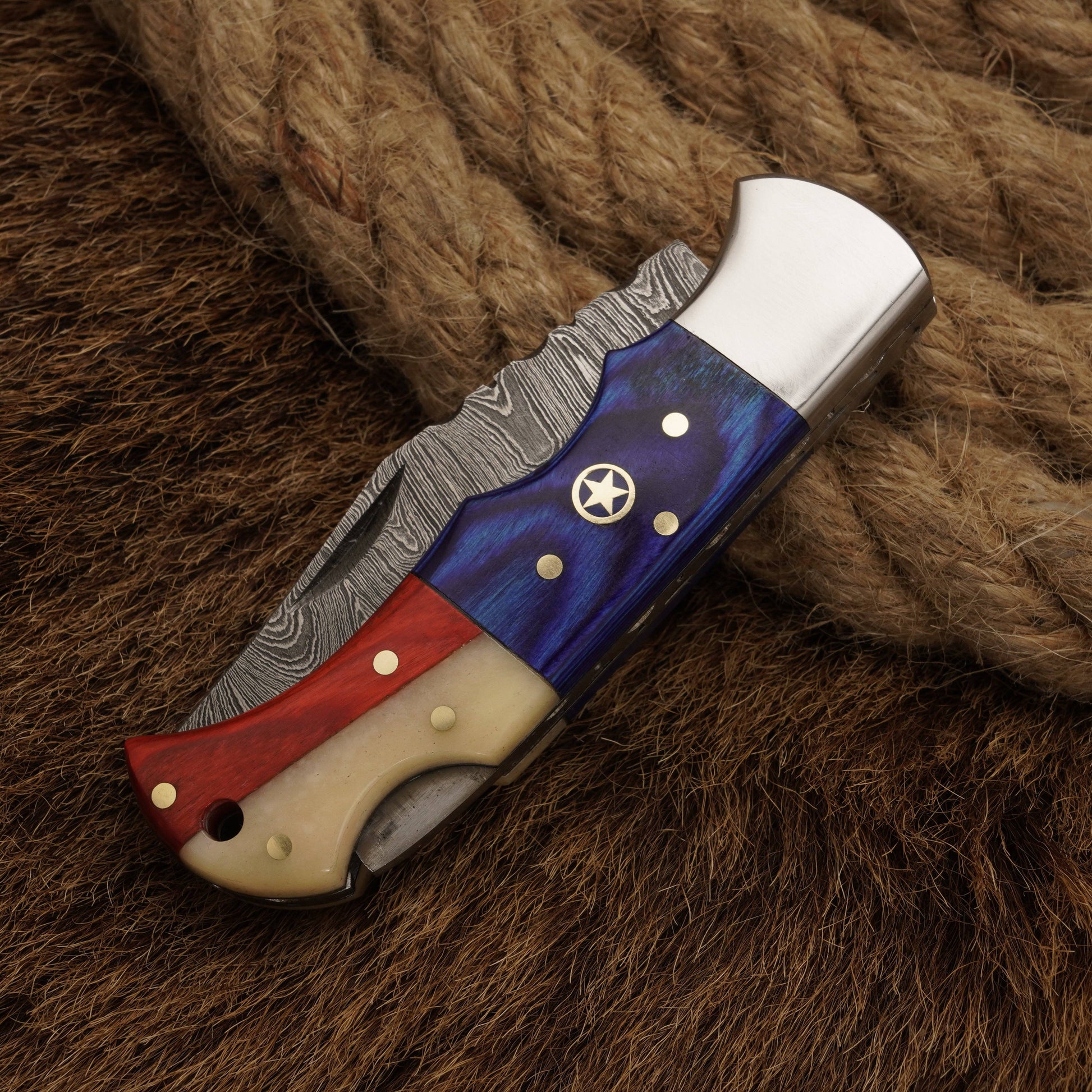 Handmade Damascus Steel Hunting Pocket knife-Folding Knife-Bone handle