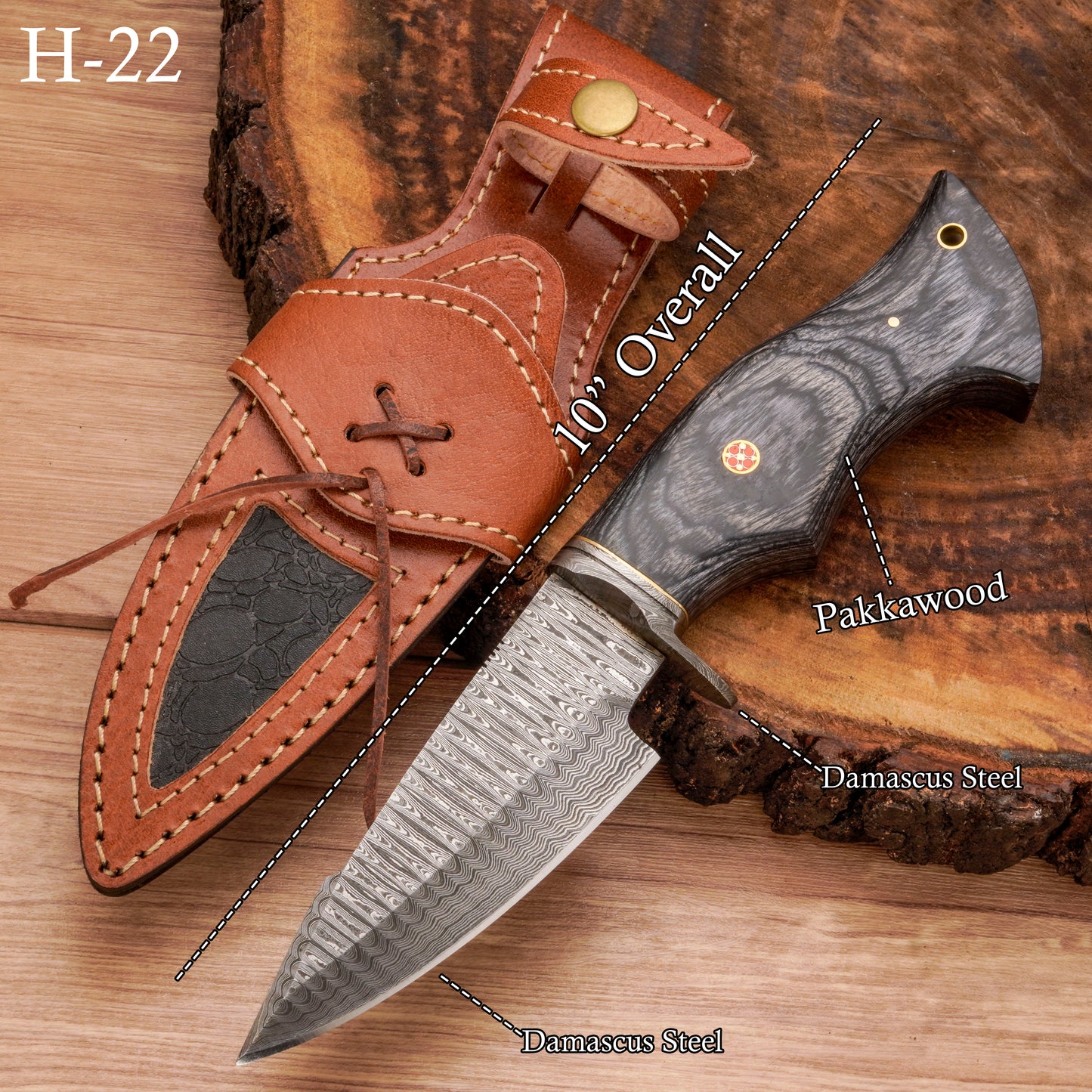 10" Handmade Damascus Steel Hunting Knife With Wood Handle-Best Fixed Blade Knife - Damascus Blade