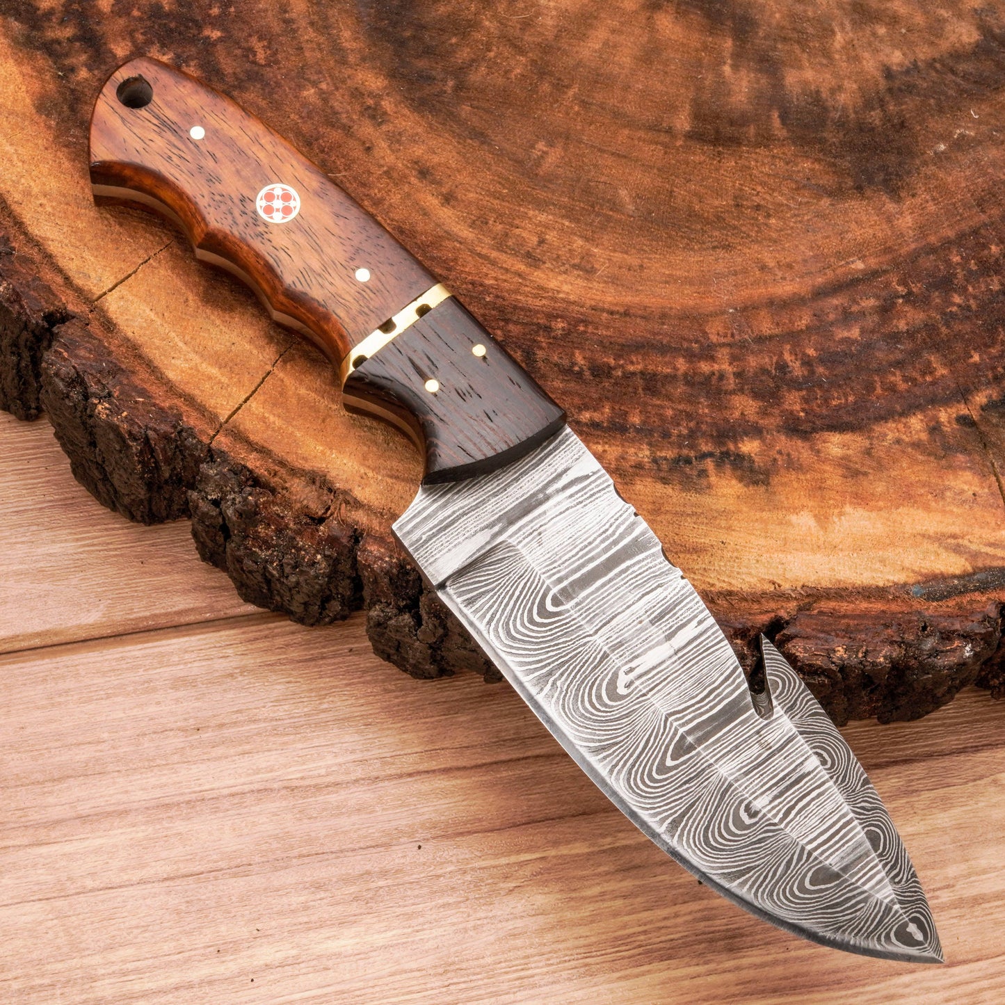 Handmade Forged Damascus Steel Gut Hook Hunting Knife EDC | Skinner Knife - Fixed blade knife