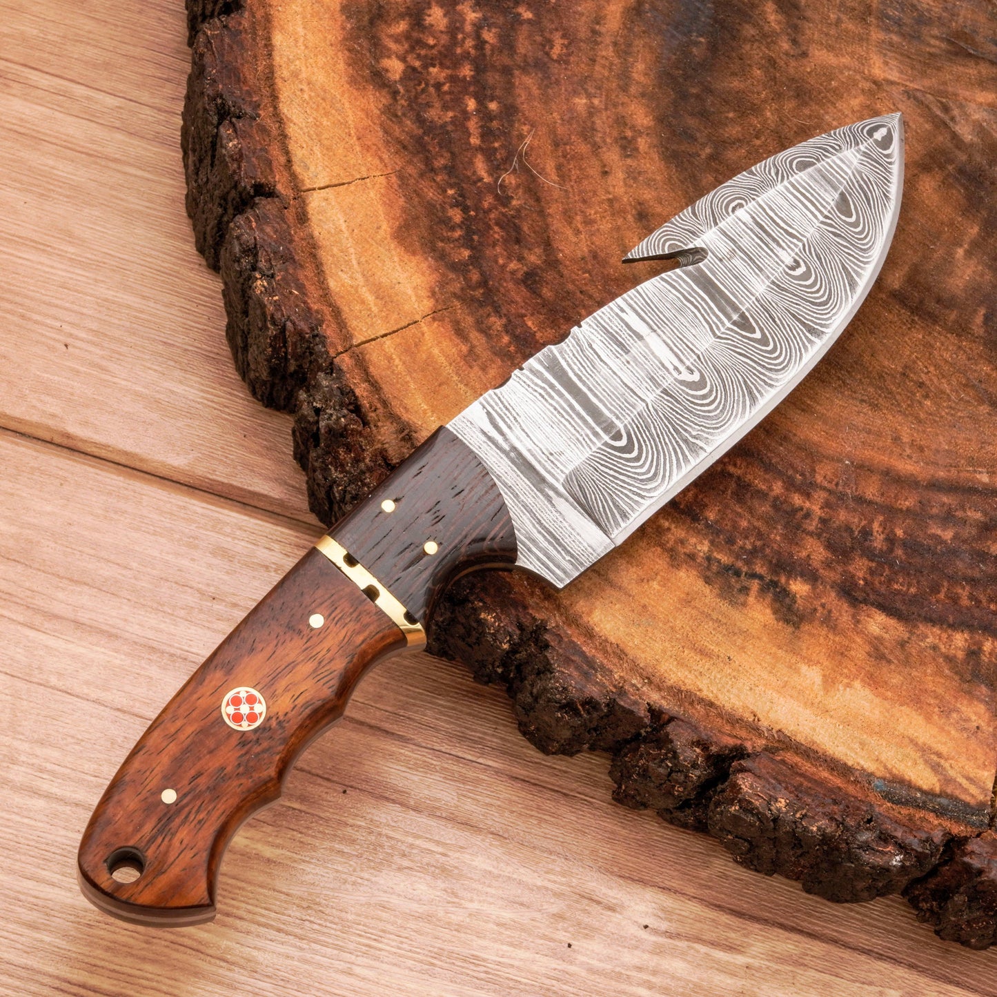 Handmade Forged Damascus Steel Gut Hook Hunting Knife EDC | Skinner Knife - Fixed blade knife