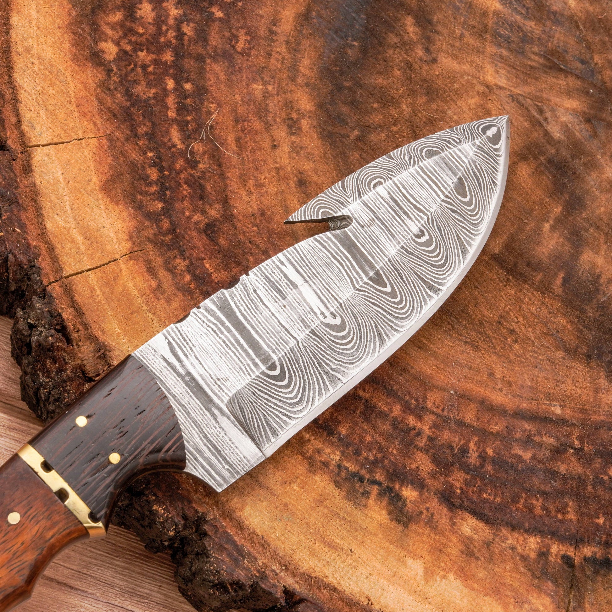 Handmade Forged Damascus Steel Gut Hook Hunting Knife EDC | Skinner Knife - Fixed blade knife