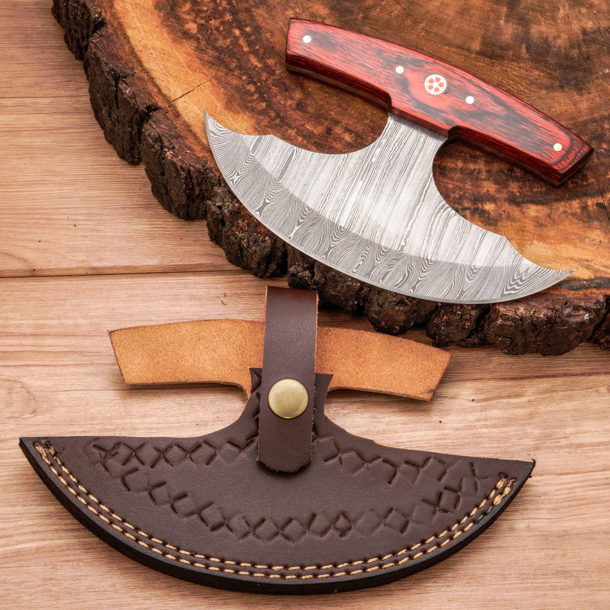 Handmade Forged Damascus Ulu Knife - Pakkawood Handle | Alaskan Knife
