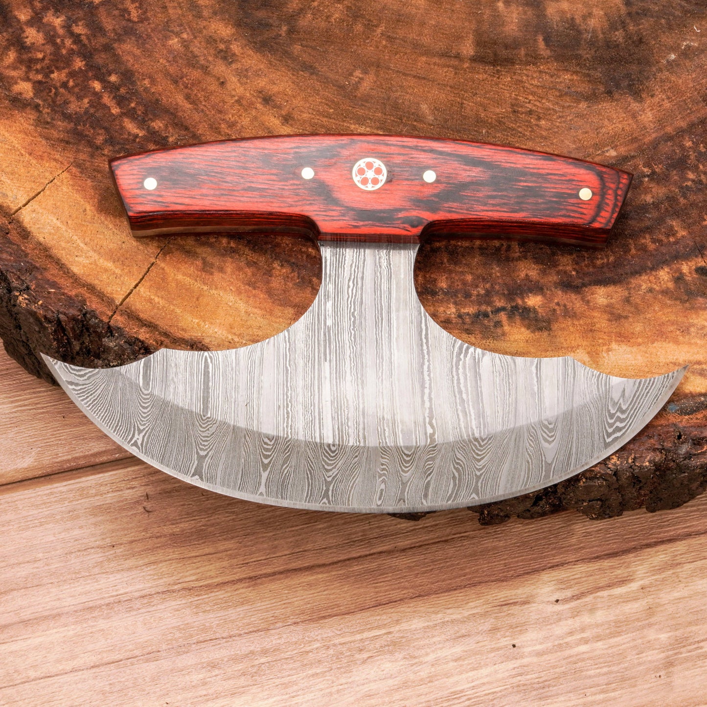 Handmade Forged Damascus Ulu Knife - Pakkawood Handle | Alaskan Knife