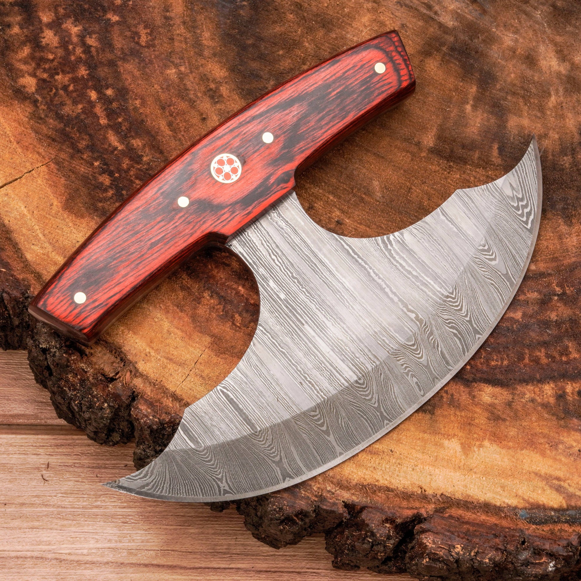Handmade Forged Damascus Ulu Knife - Pakkawood Handle | Alaskan Knife