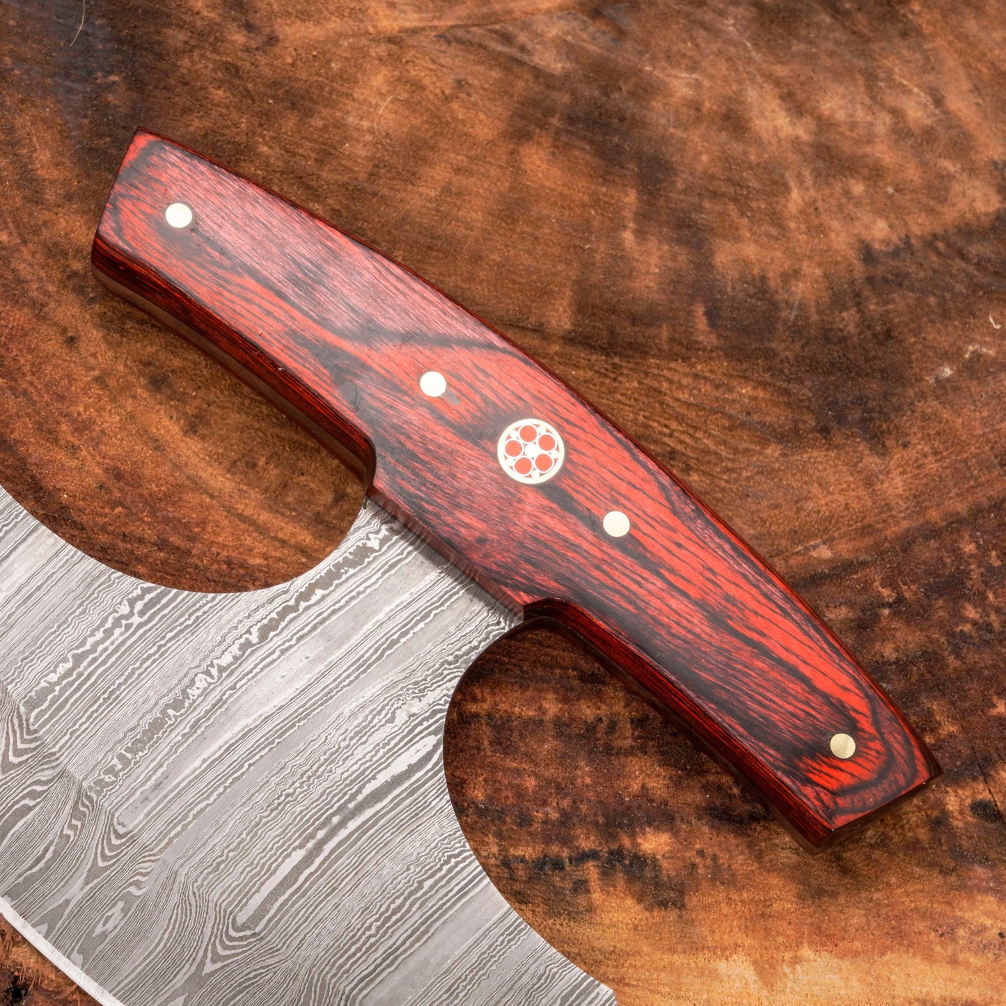 Handmade Forged Damascus Ulu Knife - Pakkawood Handle | Alaskan Knife