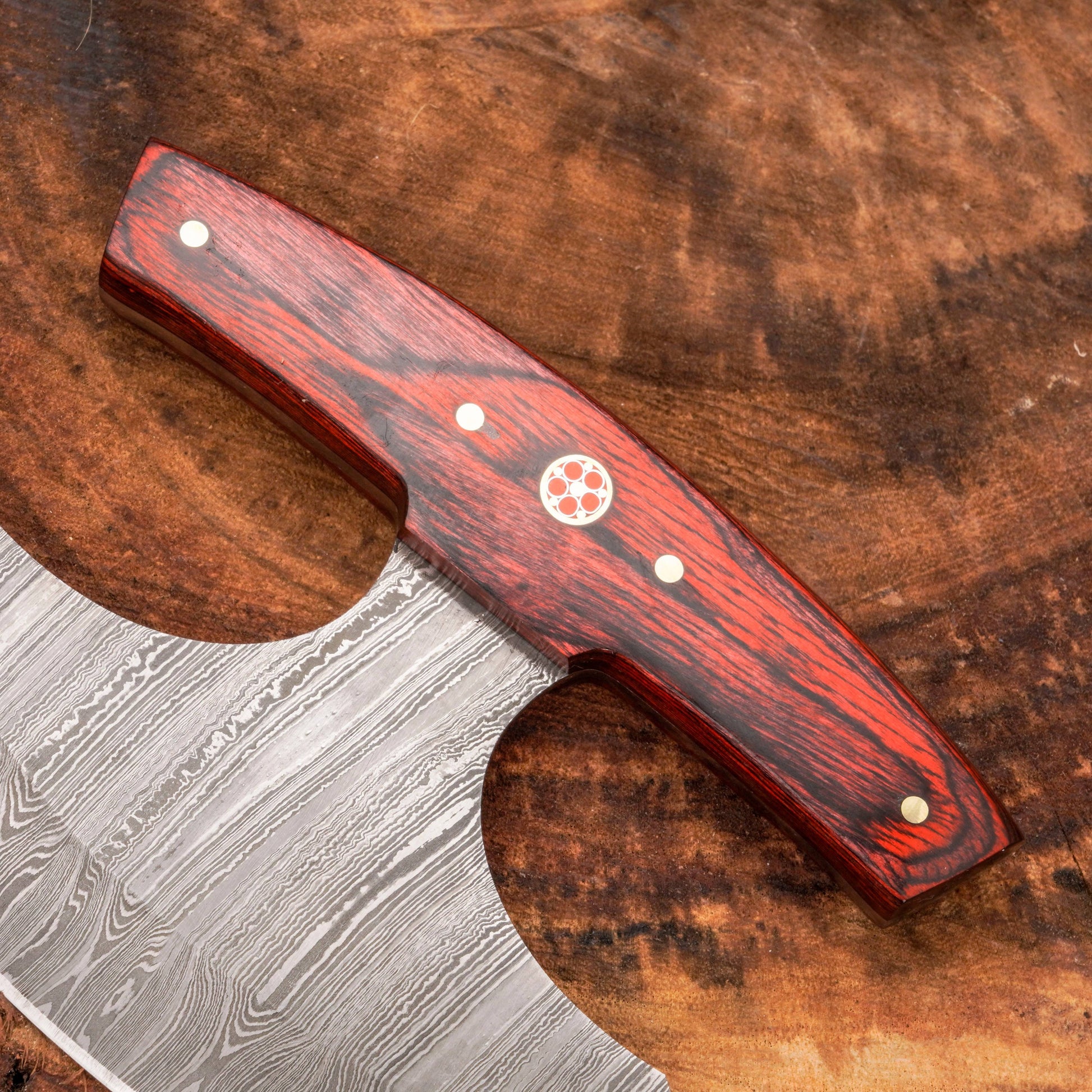 Handmade Forged Damascus Ulu Knife - Pakkawood Handle | Alaskan Knife