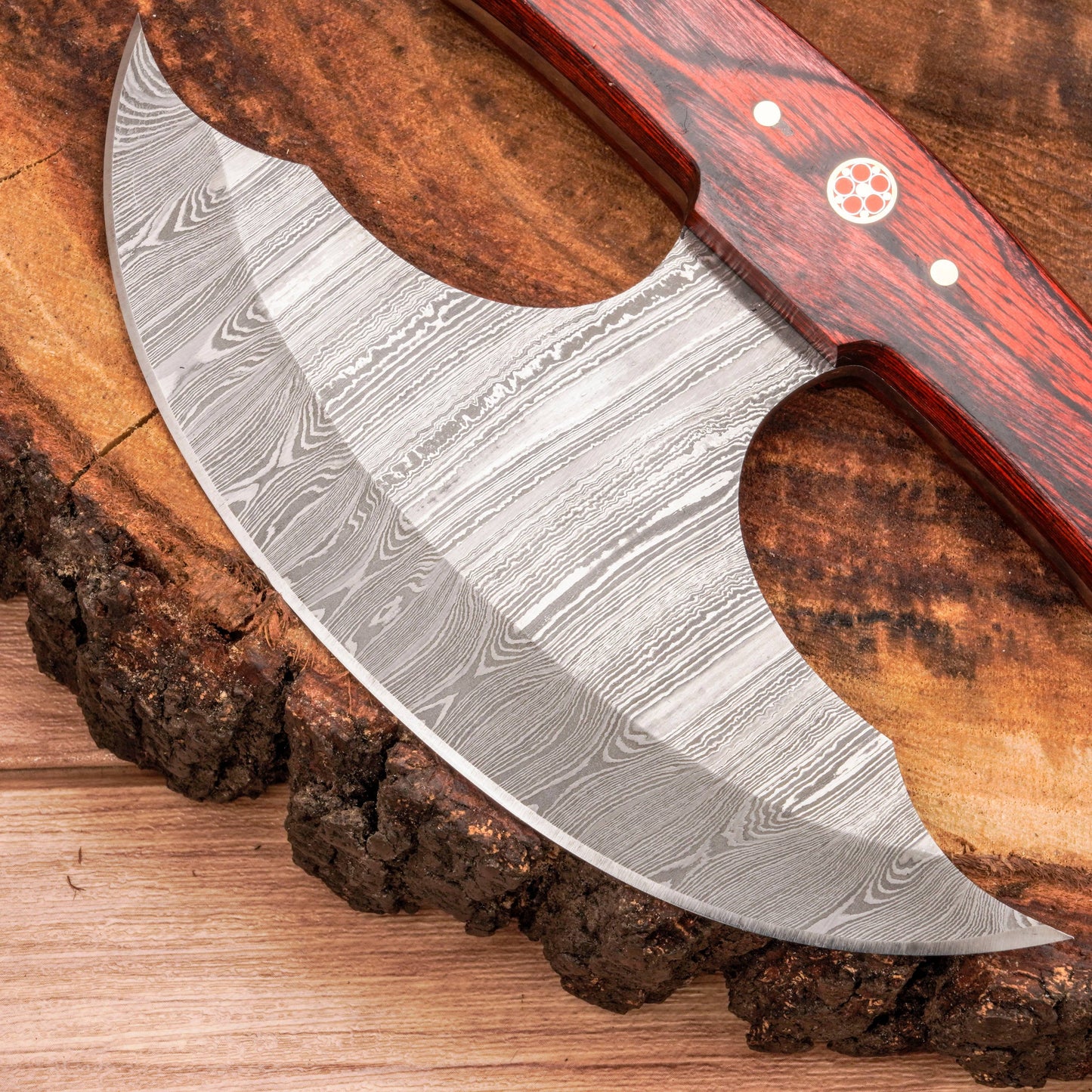 Handmade Forged Damascus Ulu Knife - Pakkawood Handle | Alaskan Knife