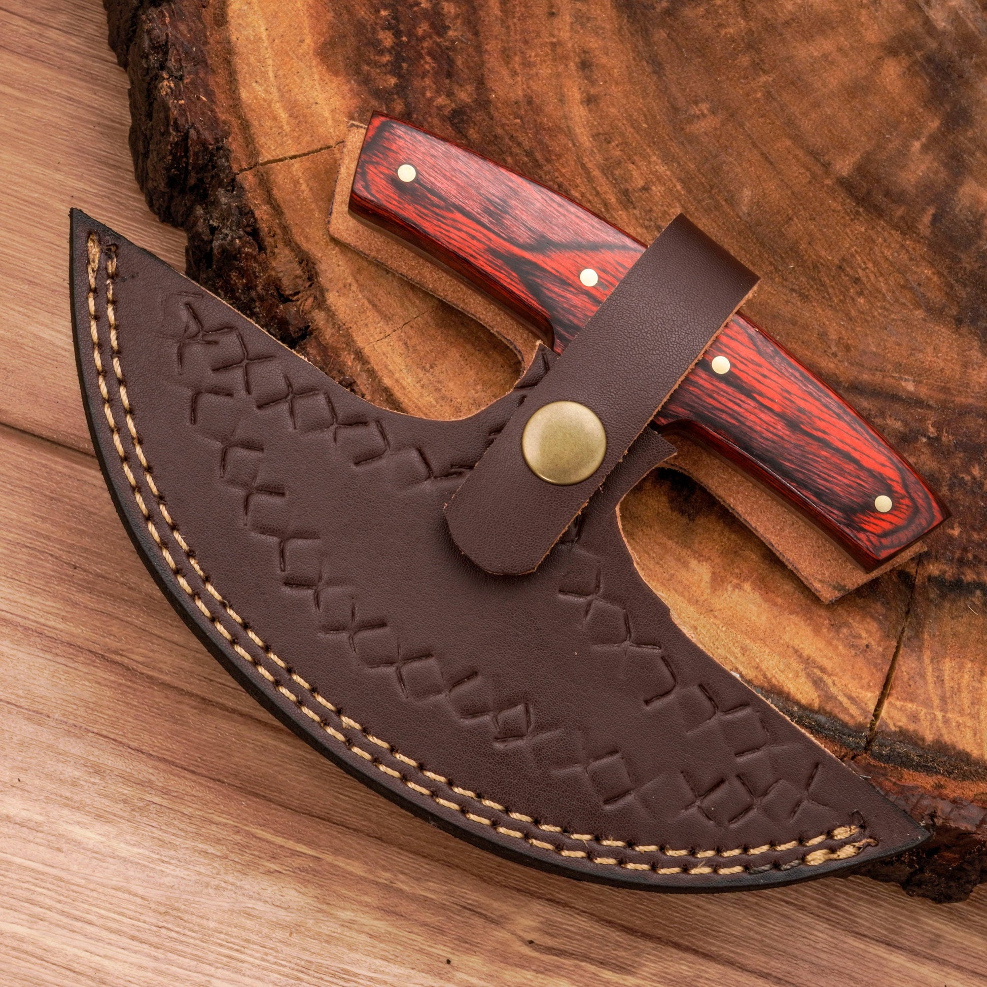 Handmade Forged Damascus Ulu Knife - Pakkawood Handle | Alaskan Knife