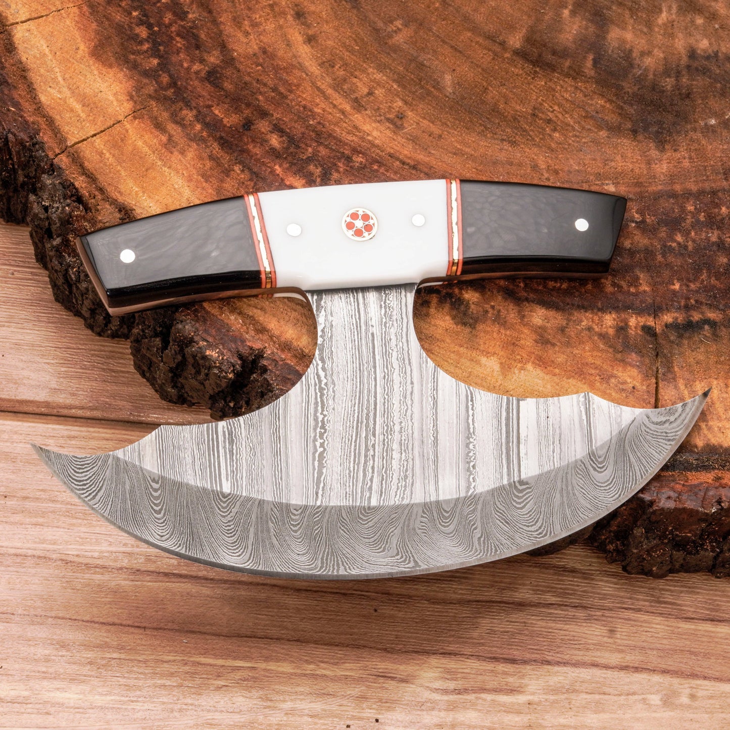Handmade Forged Damascus Ulu Knife - Acrylic Handle | Alaskan Knife