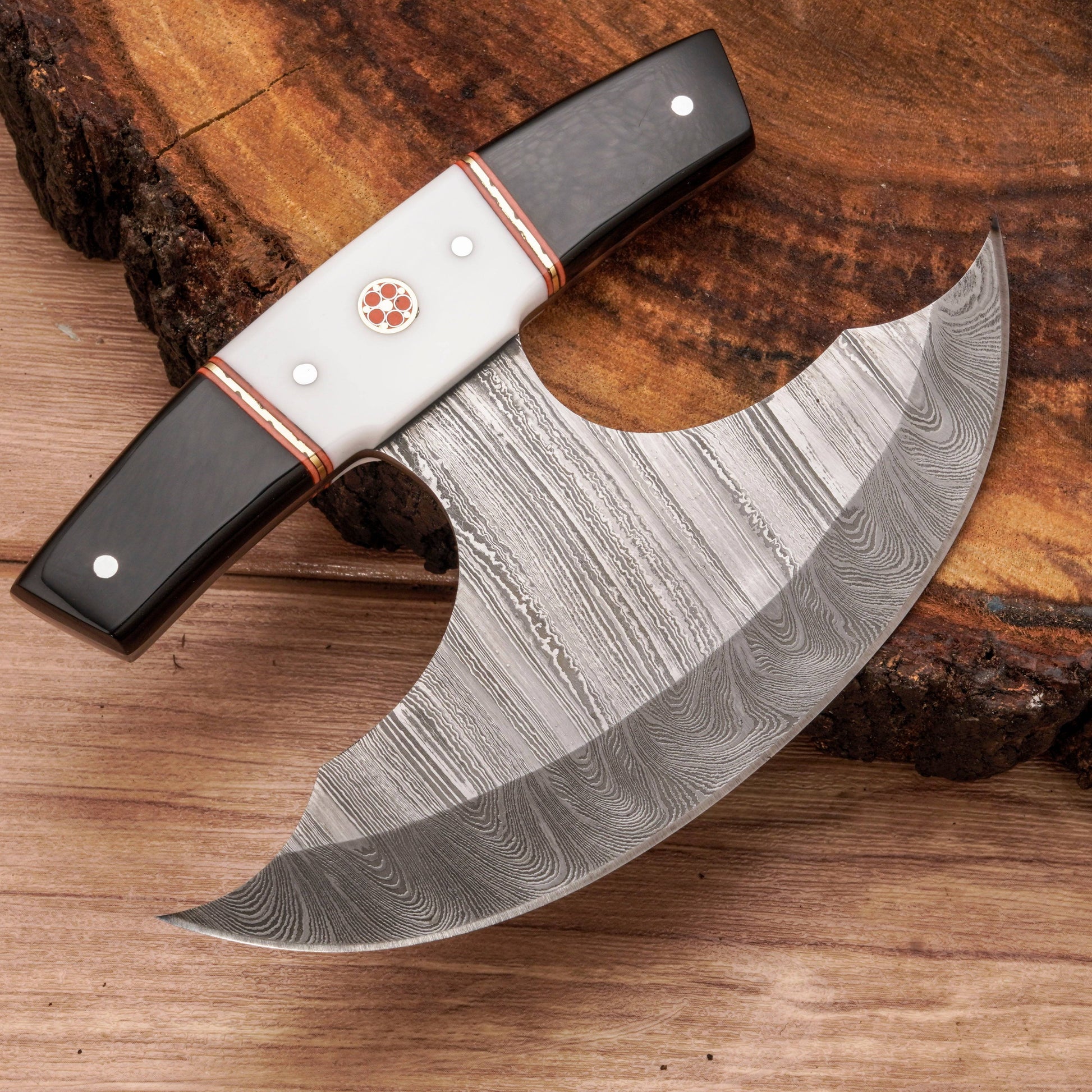 Handmade Forged Damascus Ulu Knife - Acrylic Handle | Alaskan Knife