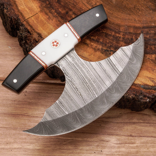 Handmade Forged Damascus Ulu Knife - Acrylic Handle | Alaskan Knife