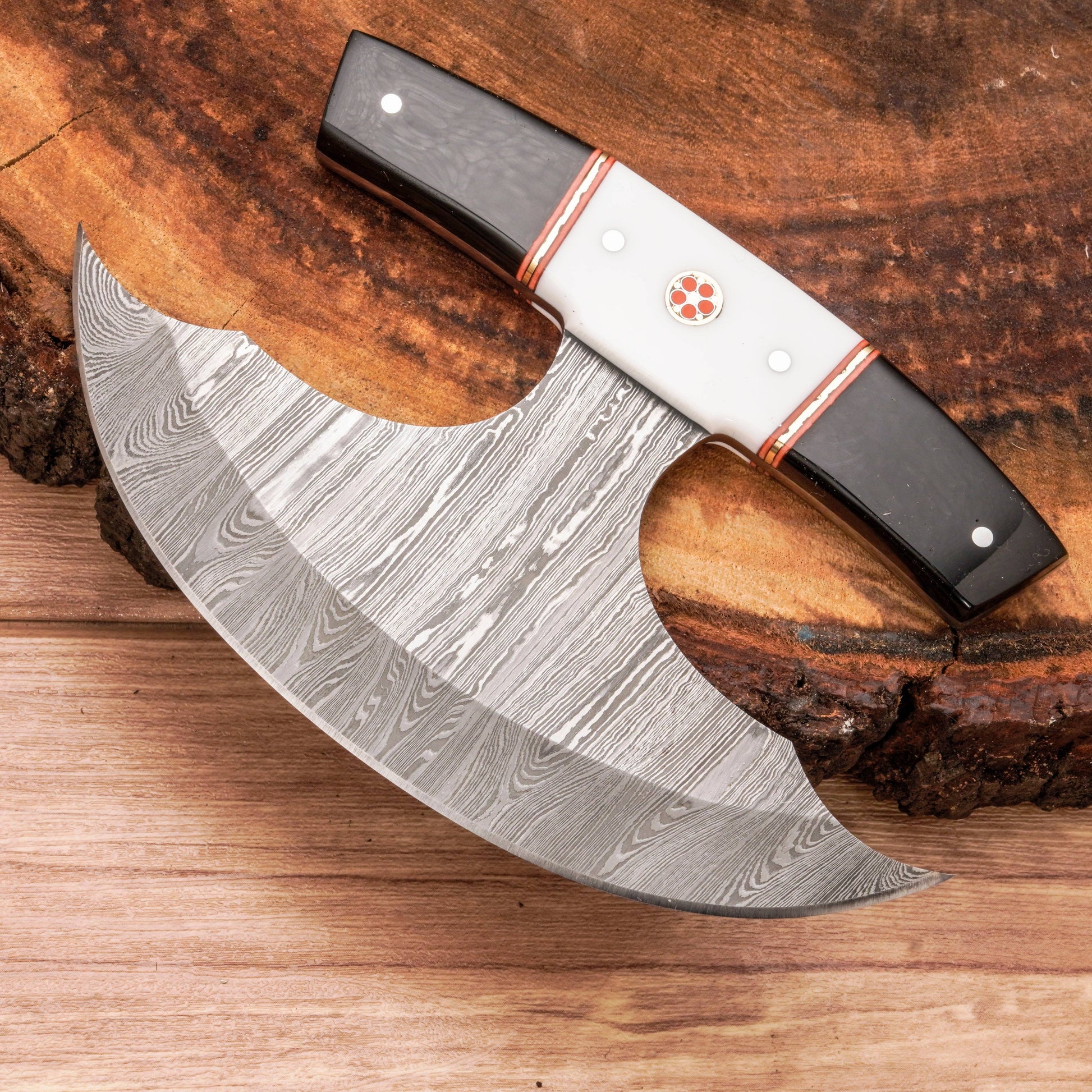 Handmade Forged Damascus Ulu Knife - Acrylic Handle | Alaskan Knife