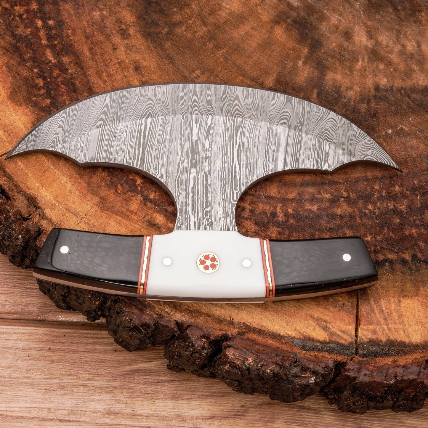 Handmade Forged Damascus Ulu Knife - Acrylic Handle | Alaskan Knife
