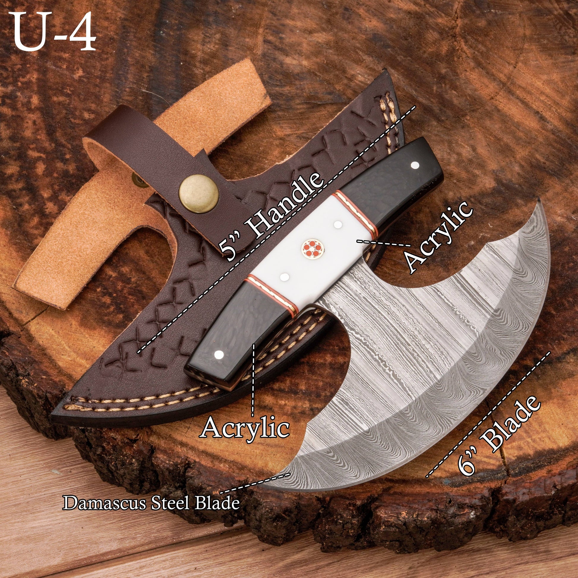 Handmade Forged Damascus Ulu Knife - Acrylic Handle | Alaskan Knife