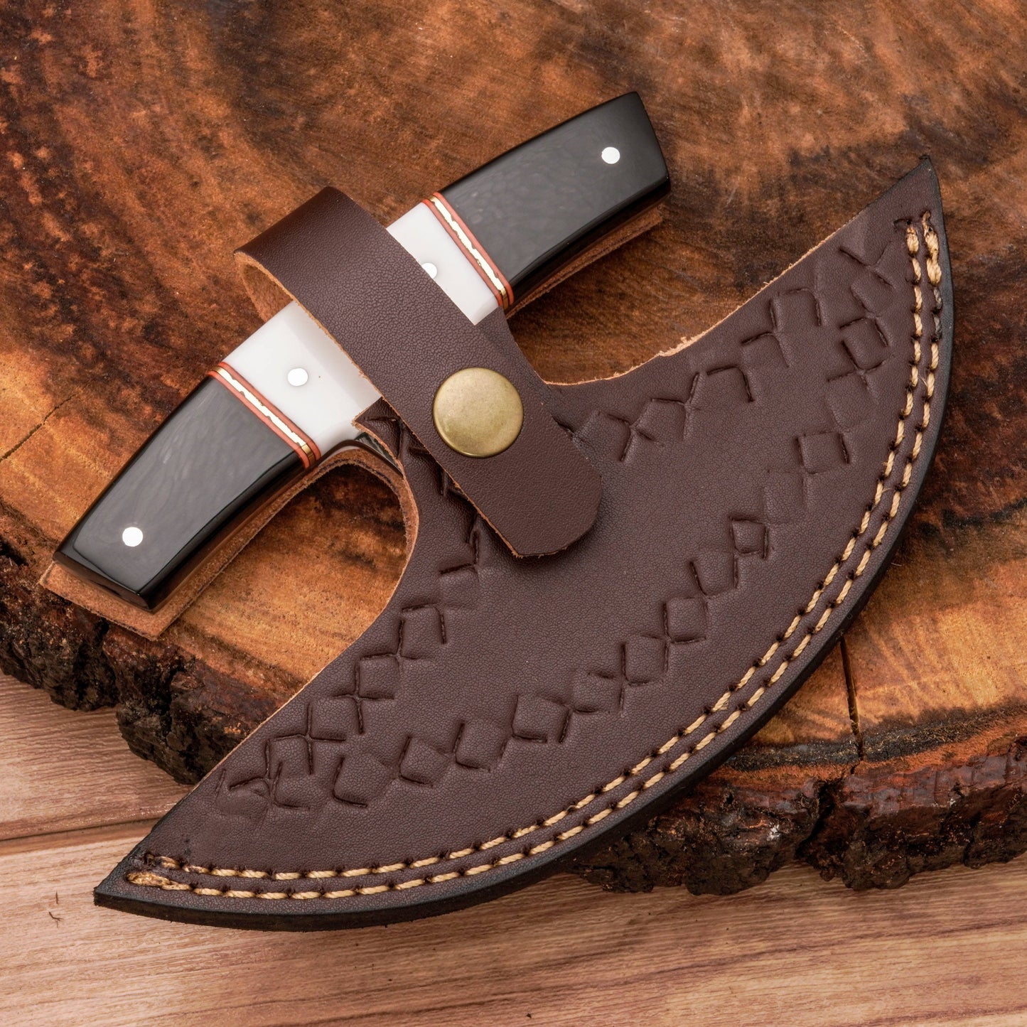 Handmade Forged Damascus Ulu Knife - Acrylic Handle | Alaskan Knife