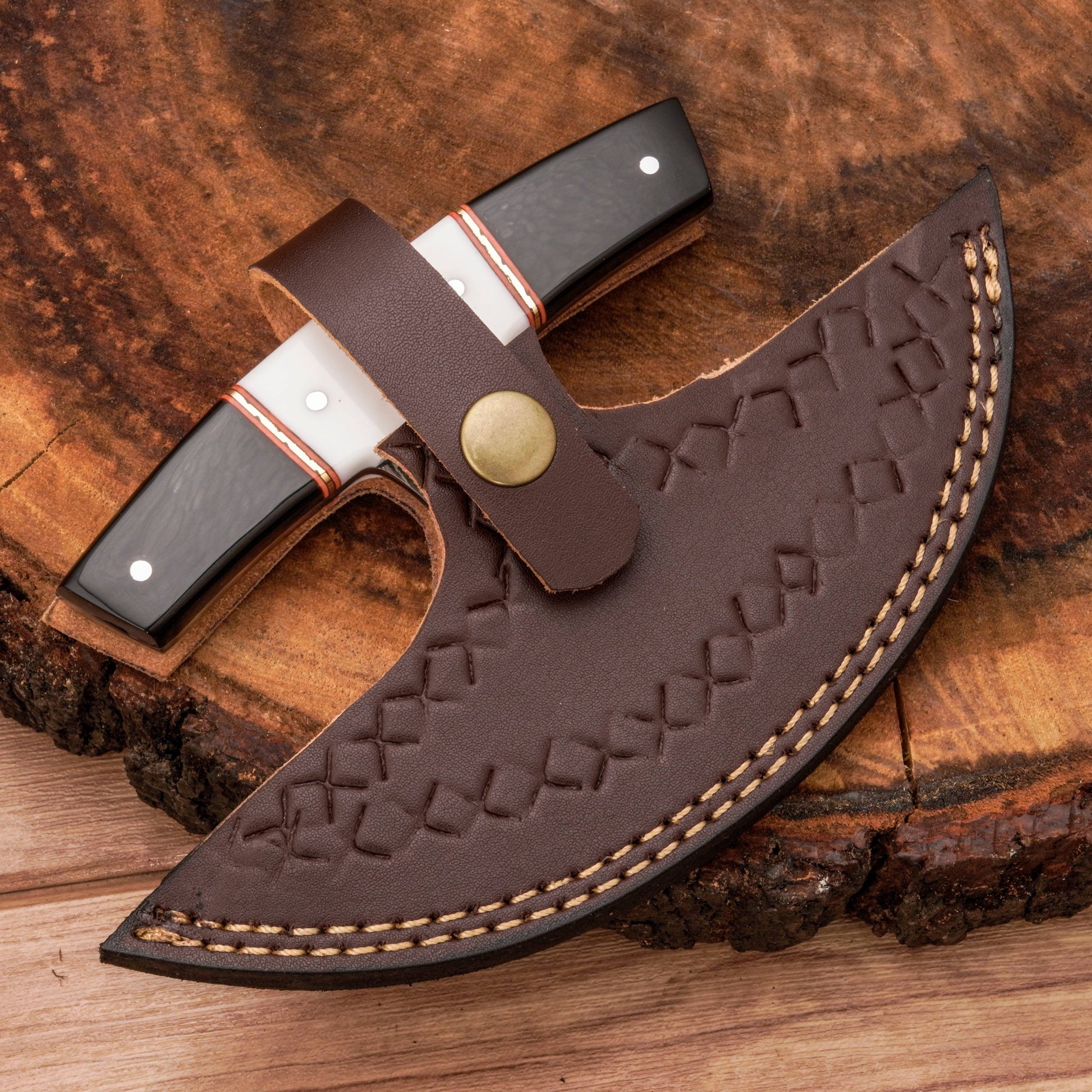 Handmade Forged Damascus Ulu Knife - Acrylic Handle | Alaskan Knife