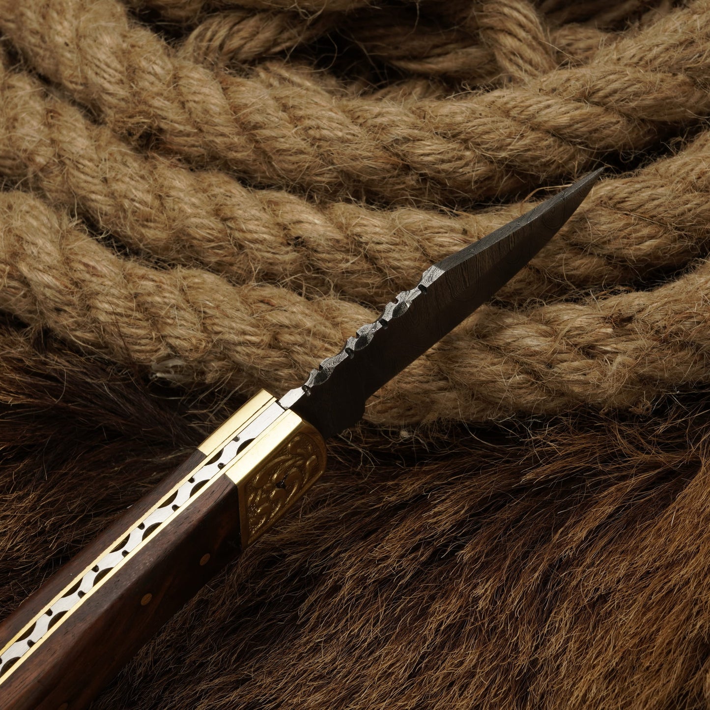 Handcraft Damascus Steel Pocket Knife-Engraved Brass Bolster Folding Knife With Pakkawood Handle