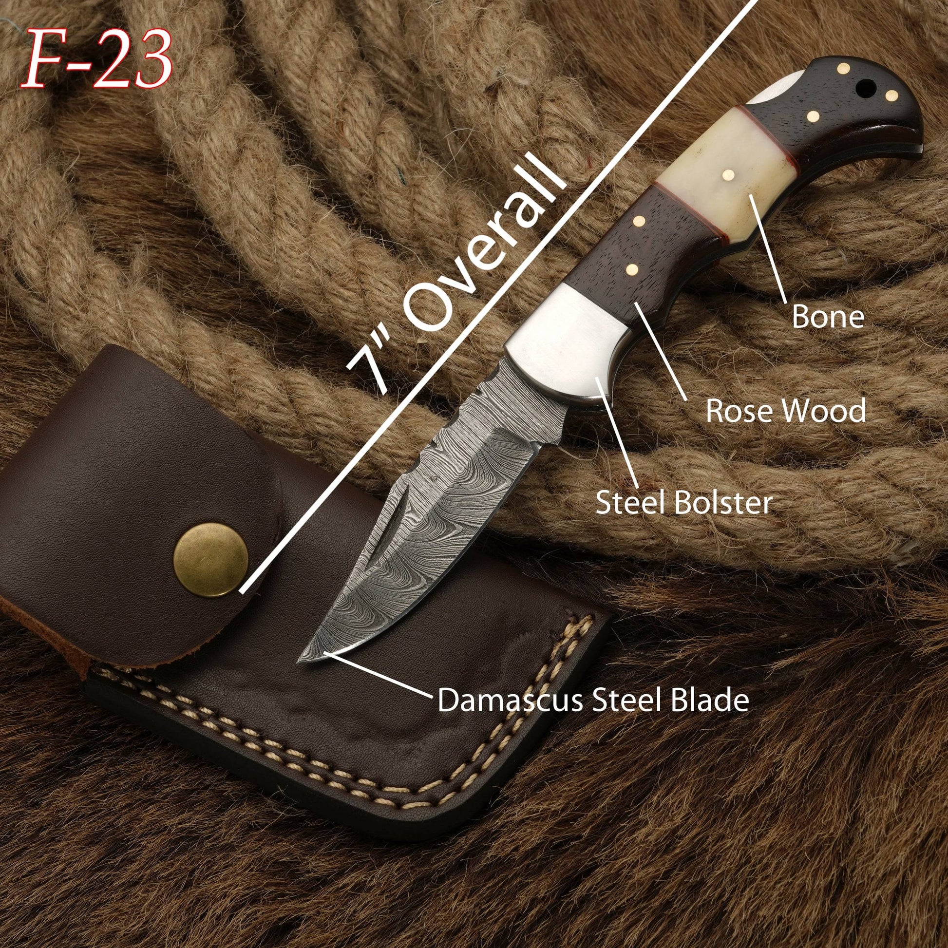 7" Custom Hand Forged Damascus Folding Pocket Knife With Bone Handle