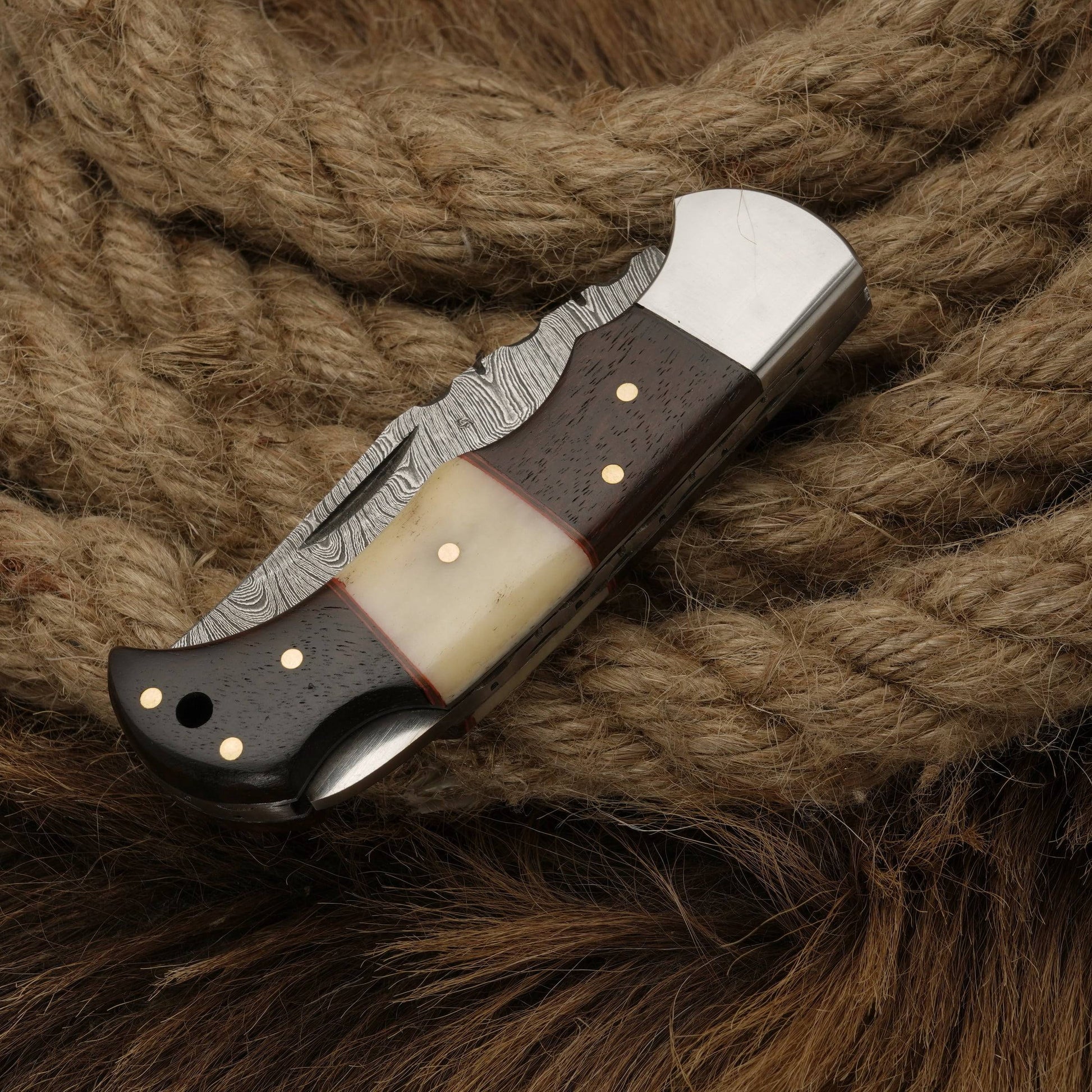 7" Custom Hand Forged Damascus Folding Pocket Knife With Bone Handle