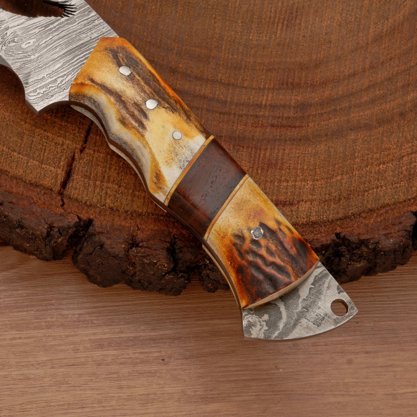 10" Custom Hand Forged Damascus Steel Gut Hook Skinner Knife - Full Tang