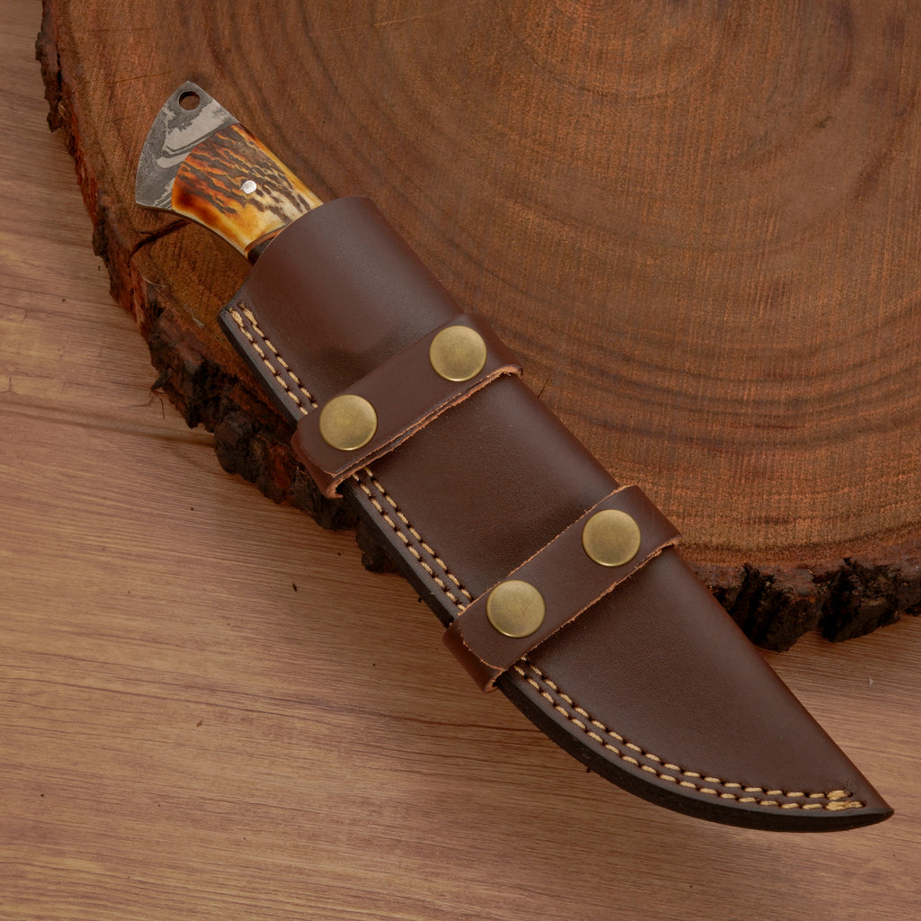 10" Custom Hand Forged Damascus Steel Gut Hook Skinner Knife - Full Tang