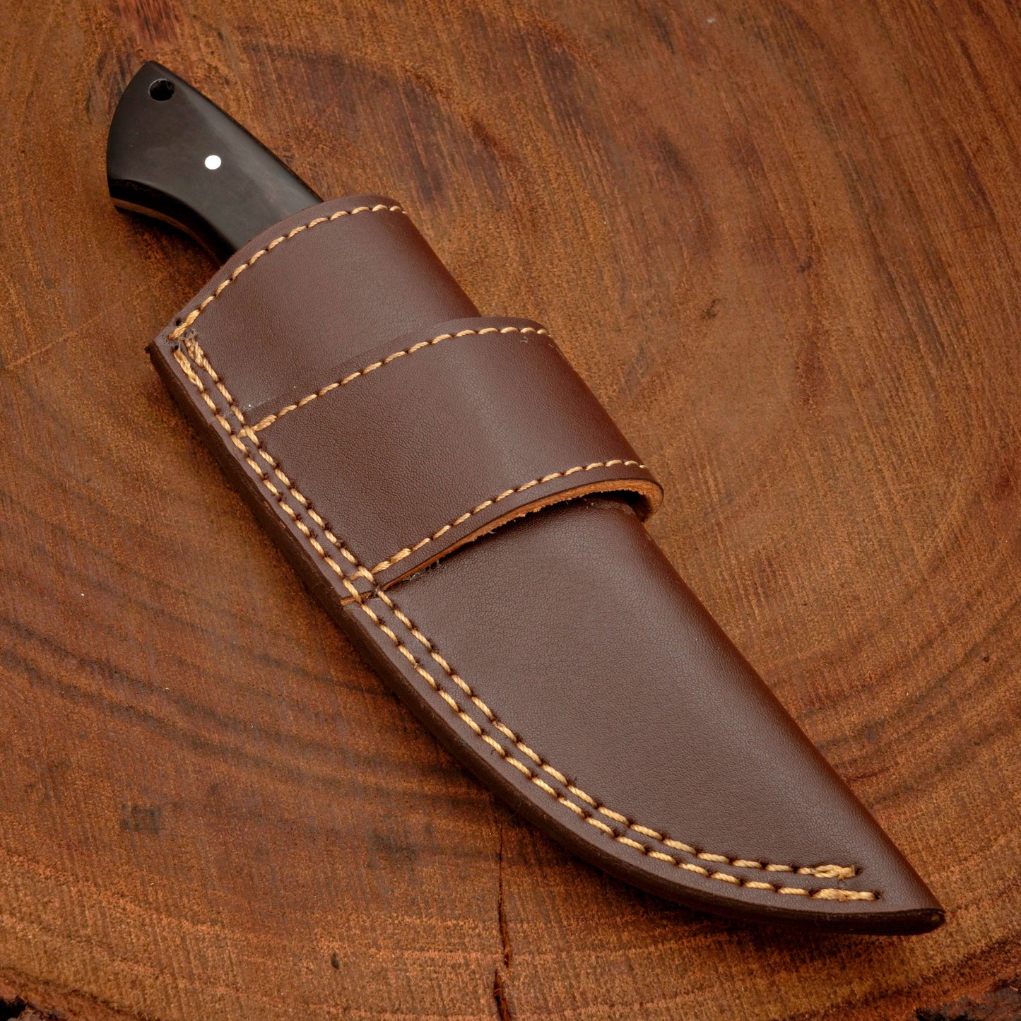 Full Tang Hand Forged Fixed Blade Damascus Steel Hunting Knife with Leather Sheath - Stag Antler handle