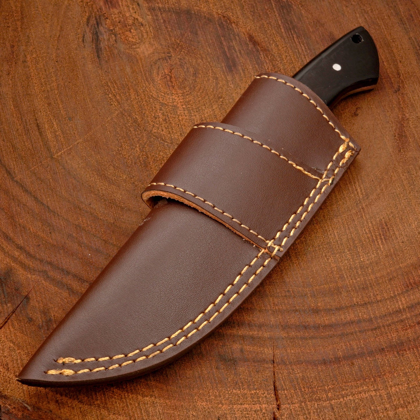 Full Tang Hand Forged Fixed Blade Damascus Steel Hunting Knife with Leather Sheath - Stag Antler handle