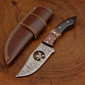 Full Tang Hand Forged Fixed Blade Damascus Steel Hunting Knife with Leather Sheath - Stag Antler handle