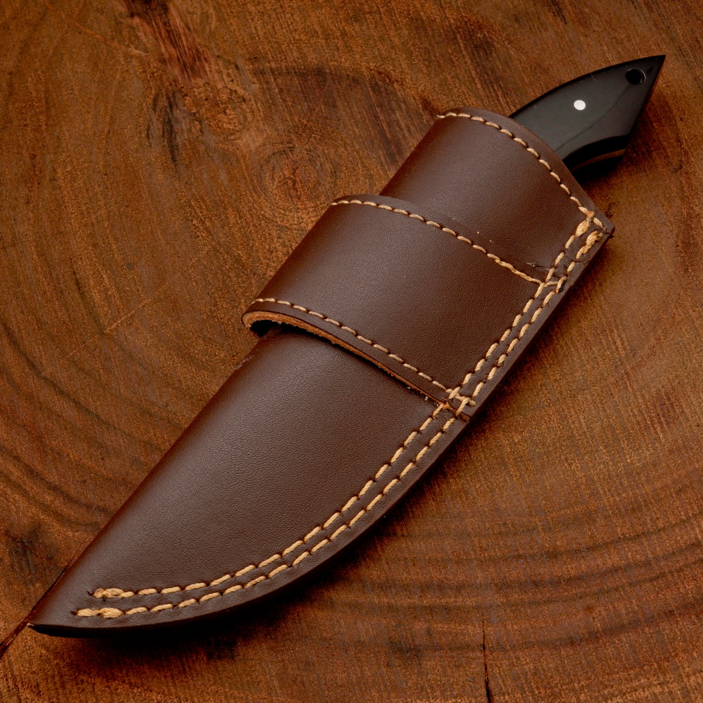 Full Tang Hand Forged Fixed Blade Damascus Steel Hunting Knife with Leather Sheath - Stag Antler handle