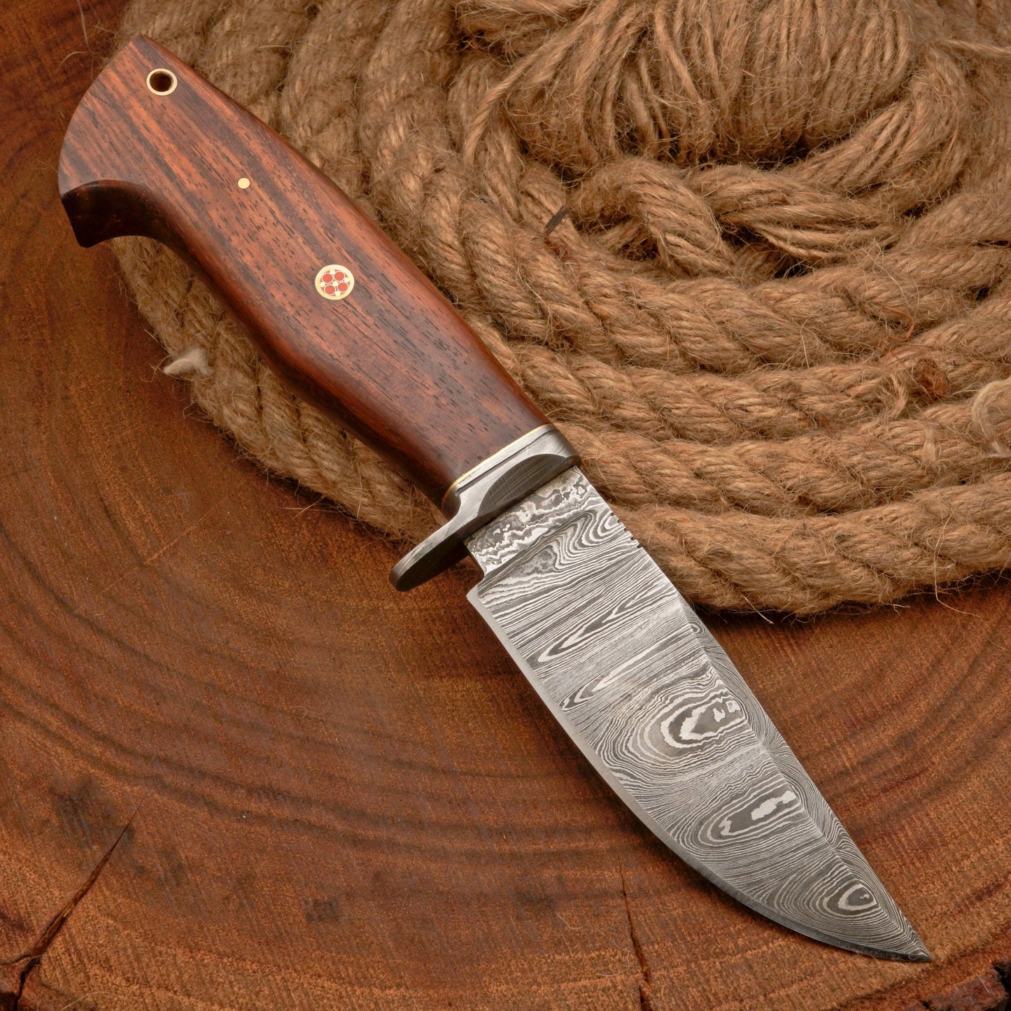 10”Custom HANDMADE FORGED DAMASCUS Steel Hunting Knife W/ Wood & Guard Handle