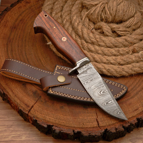 10”Custom HANDMADE FORGED DAMASCUS Steel Hunting Knife W/ Wood & Guard Handle
