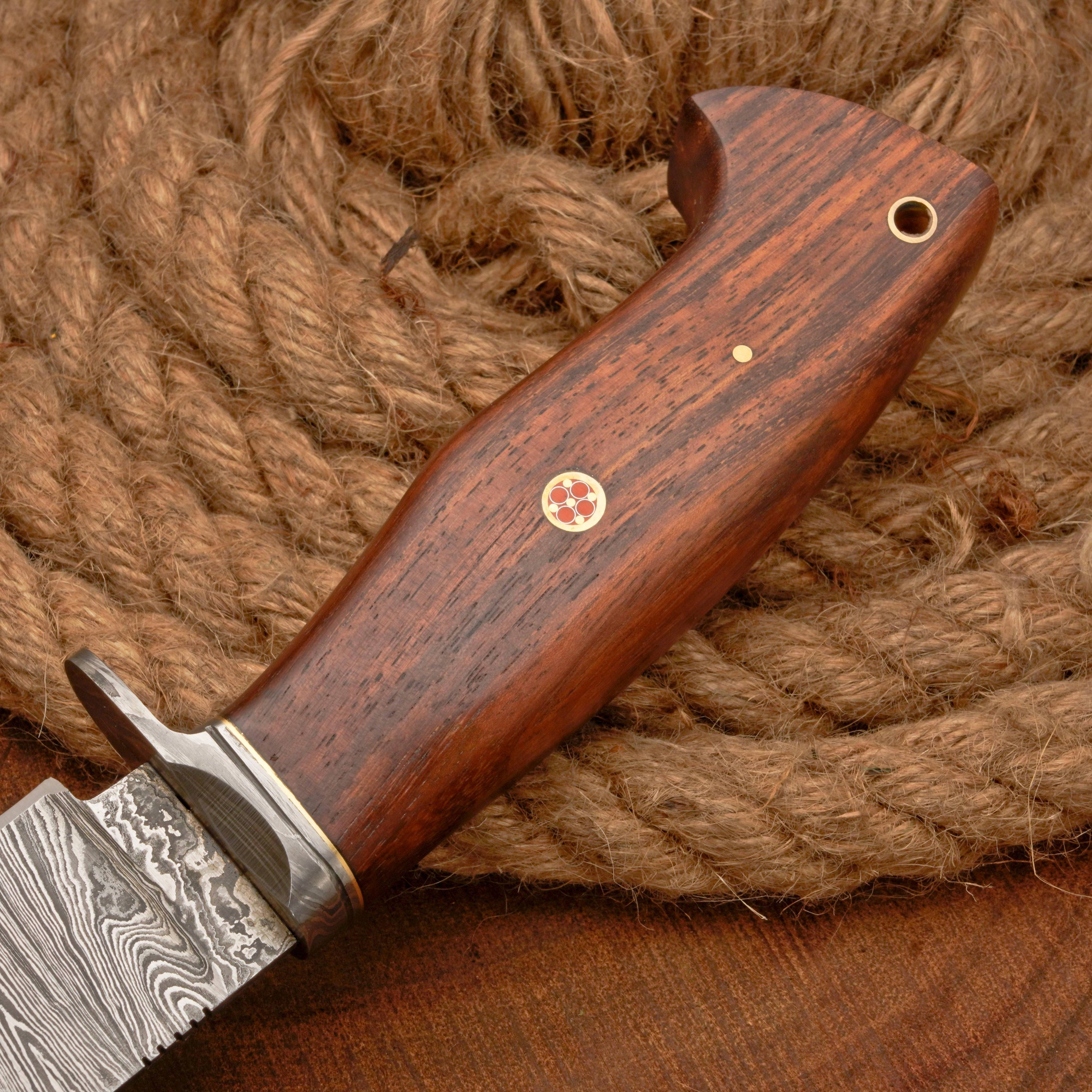 10”Custom HANDMADE FORGED DAMASCUS Steel Hunting Knife W/ Wood & Guard Handle
