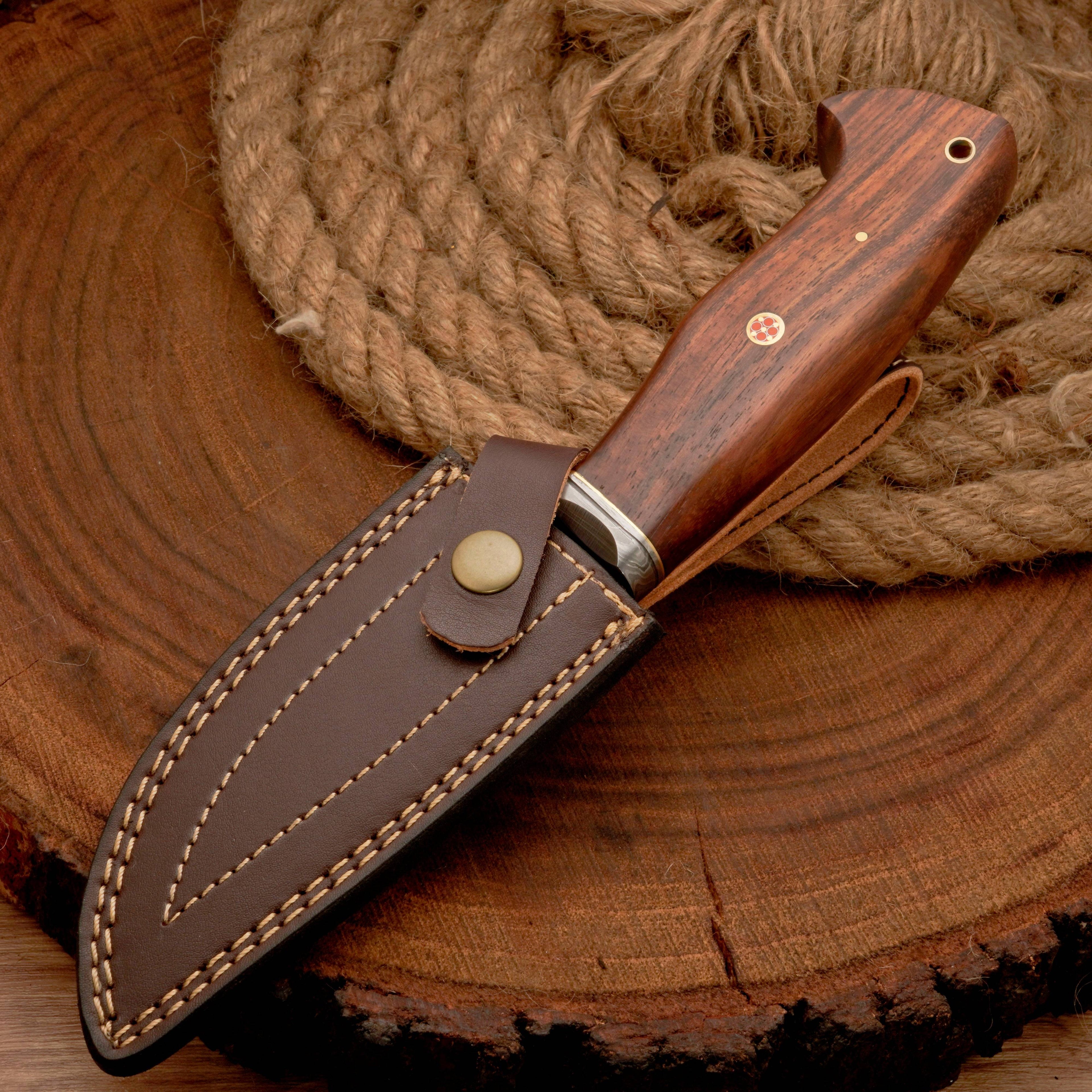 10”Custom HANDMADE FORGED DAMASCUS Steel Hunting Knife W/ Wood & Guard Handle