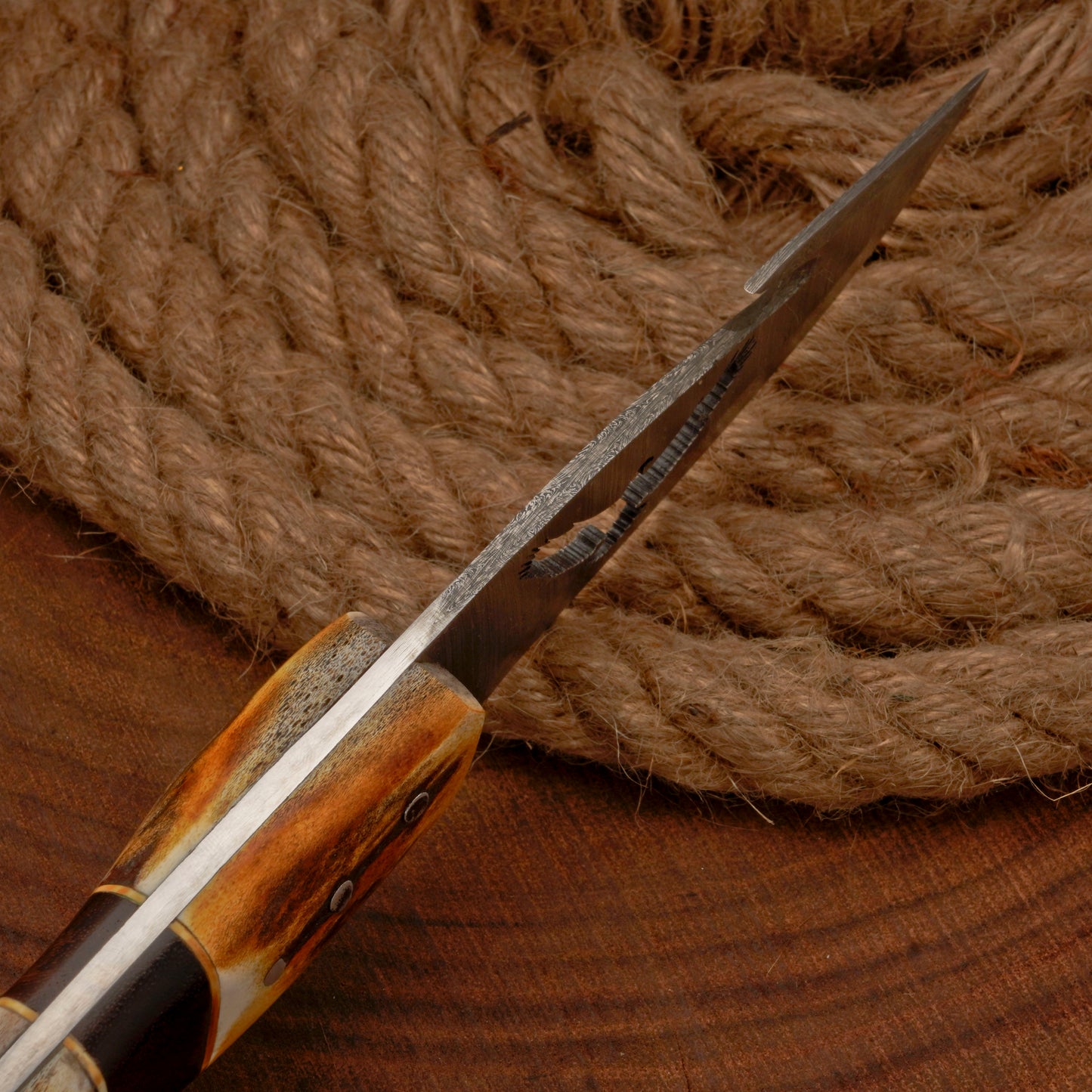 10" Custom Hand Forged Damascus Steel Gut Hook Skinner Knife - Full Tang