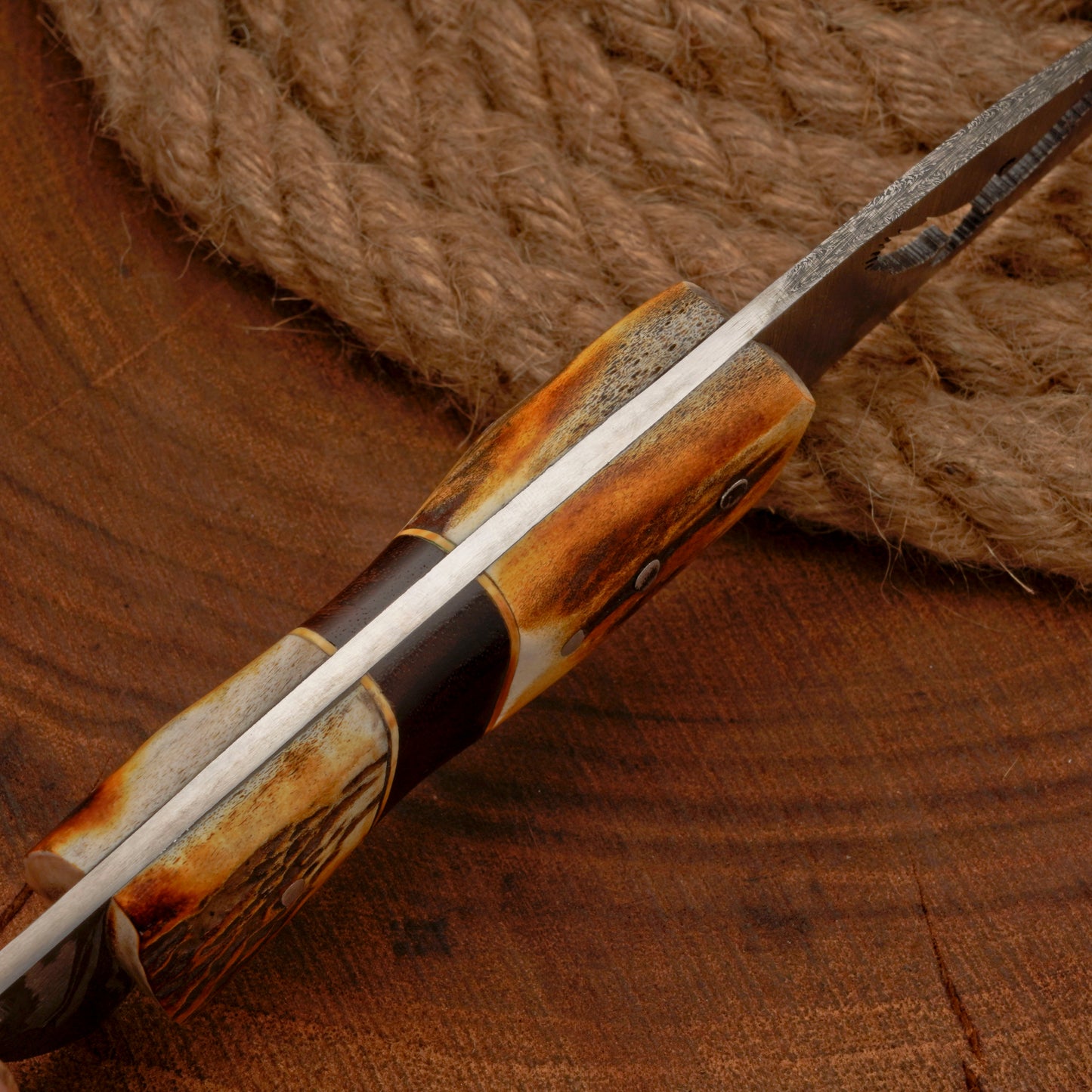 10" Custom Hand Forged Damascus Steel Gut Hook Skinner Knife - Full Tang