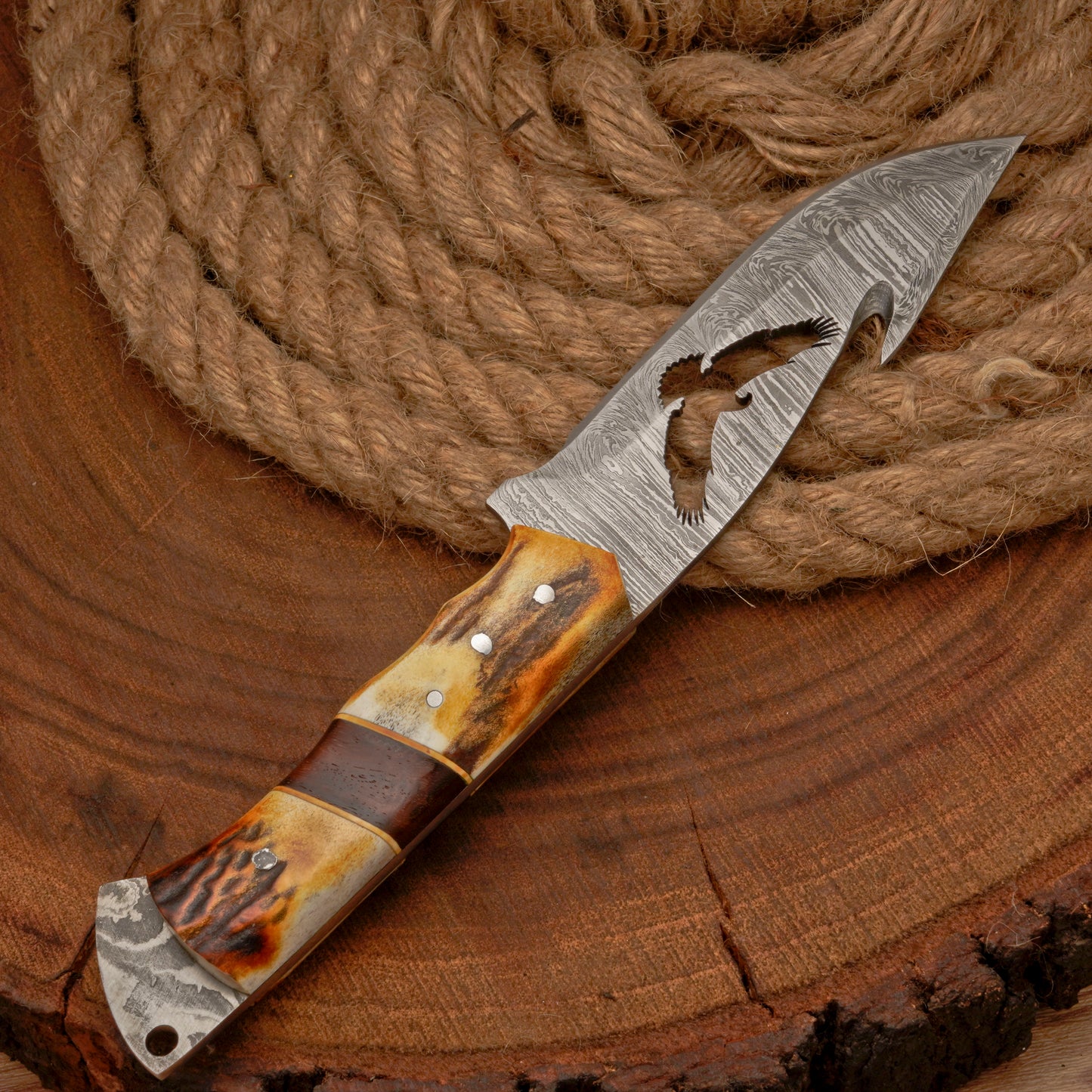 10" Custom Hand Forged Damascus Steel Gut Hook Skinner Knife - Full Tang