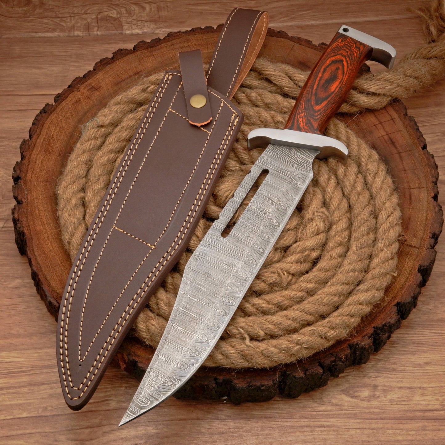 HANDMADE FORGED DAMASCUS Steel Bowie Hunting Knife EDC - 17” Survival Knife