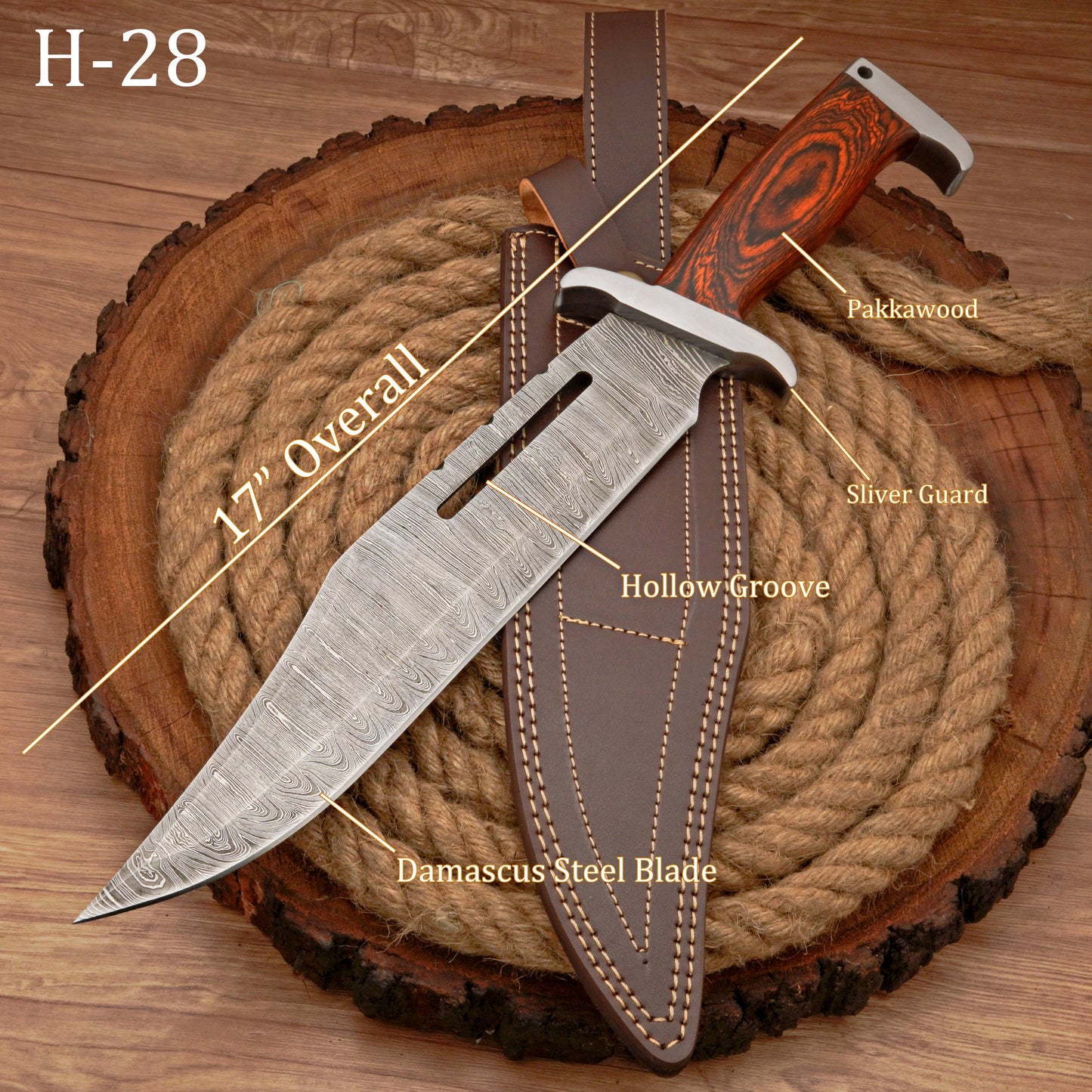 HANDMADE FORGED DAMASCUS Steel Bowie Hunting Knife EDC - 17” Survival Knife