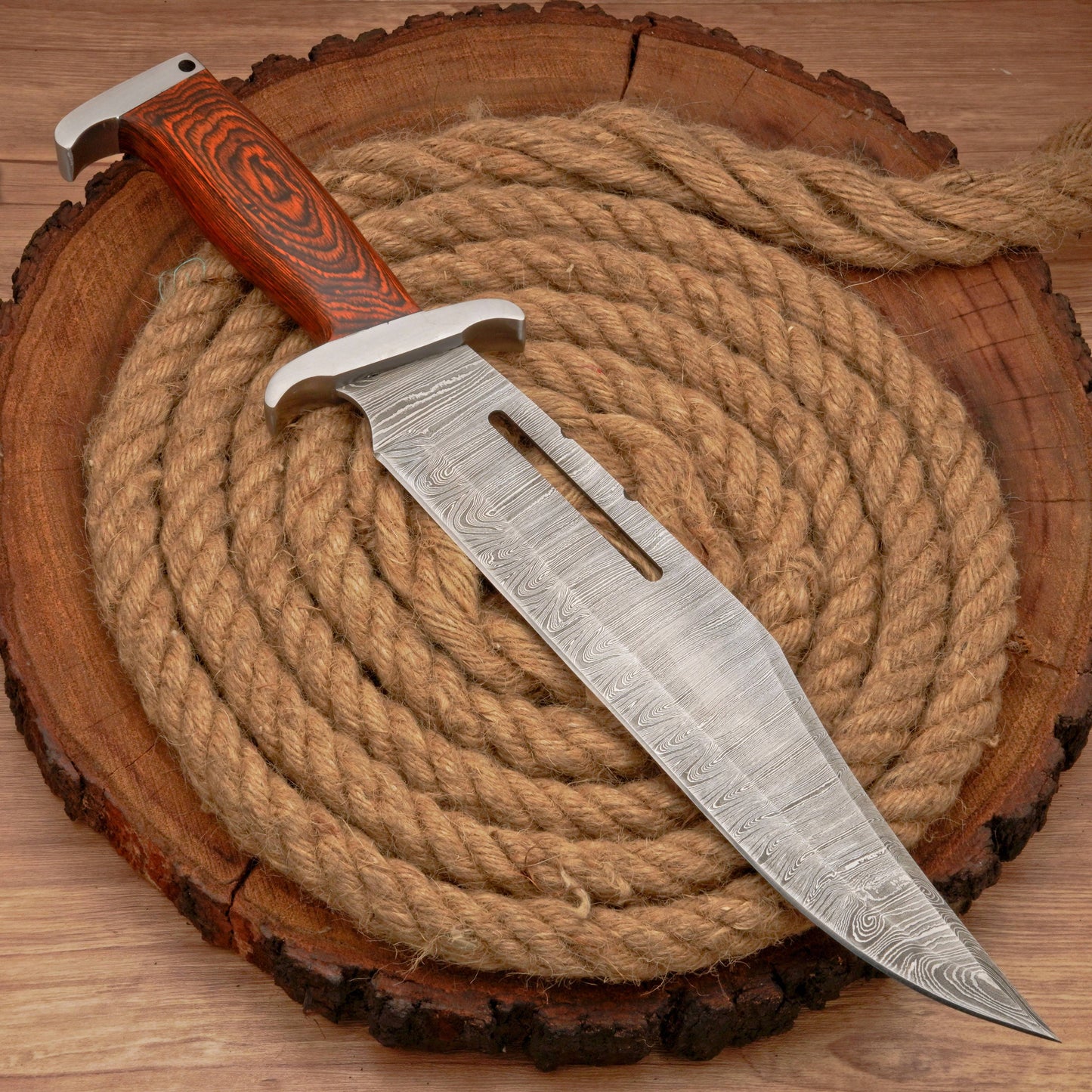 HANDMADE FORGED DAMASCUS Steel Bowie Hunting Knife EDC - 17” Survival Knife