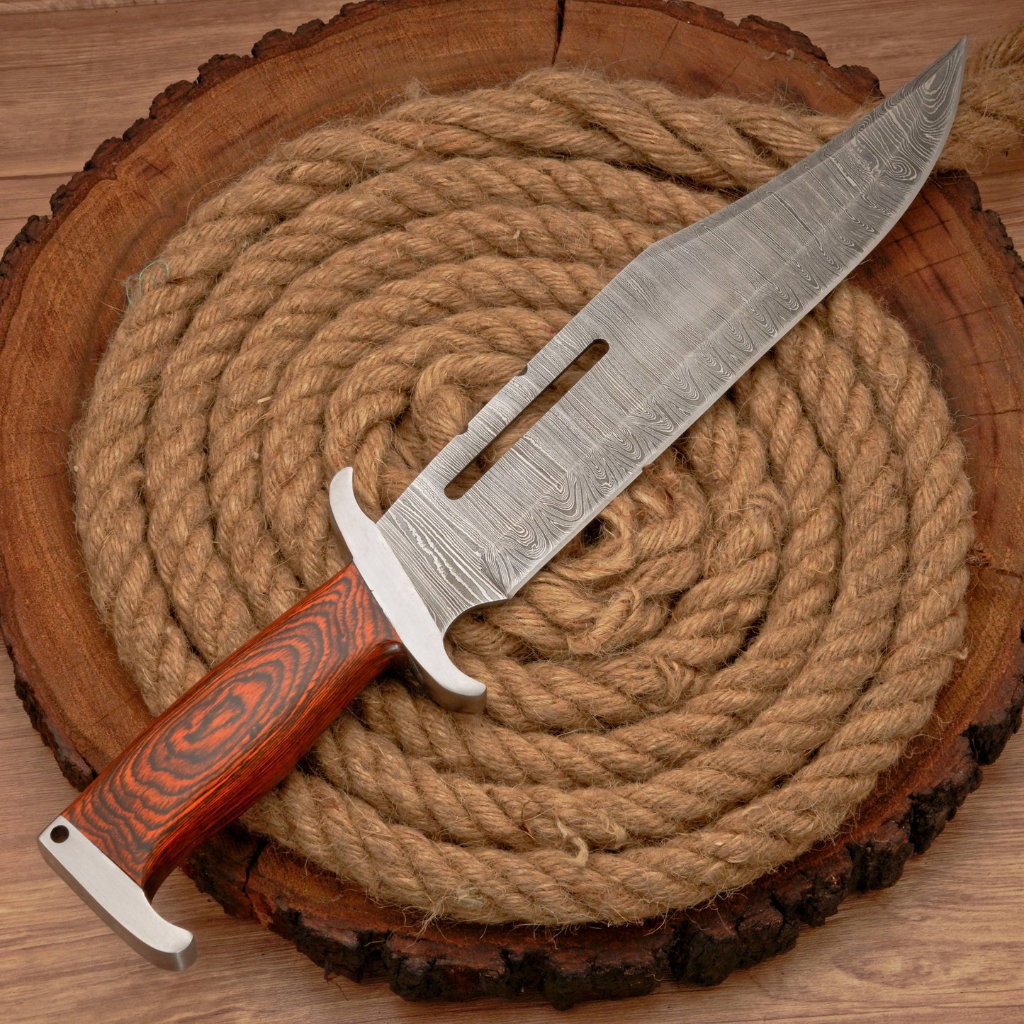 HANDMADE FORGED DAMASCUS Steel Bowie Hunting Knife EDC - 17” Survival Knife