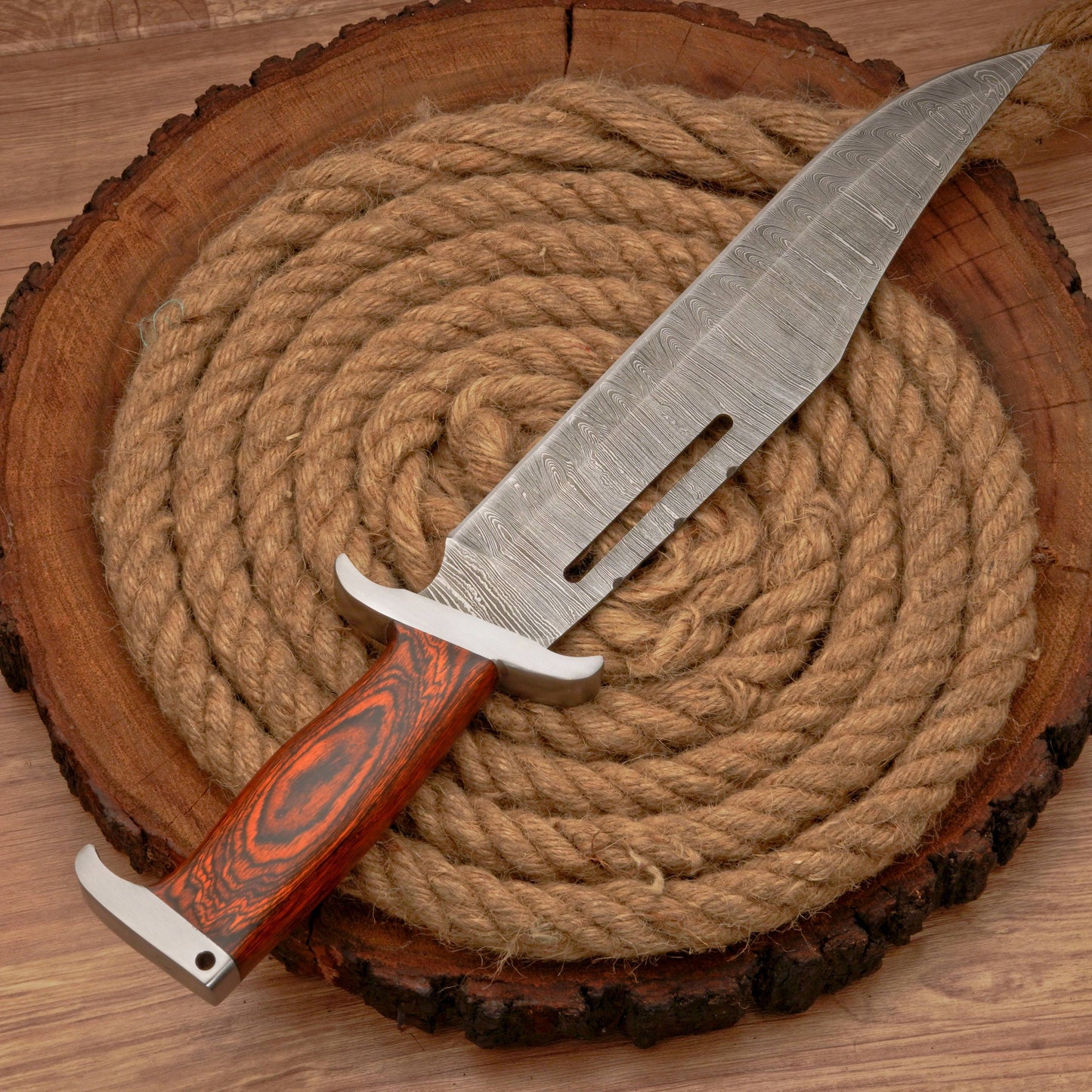 HANDMADE FORGED DAMASCUS Steel Bowie Hunting Knife EDC - 17” Survival Knife