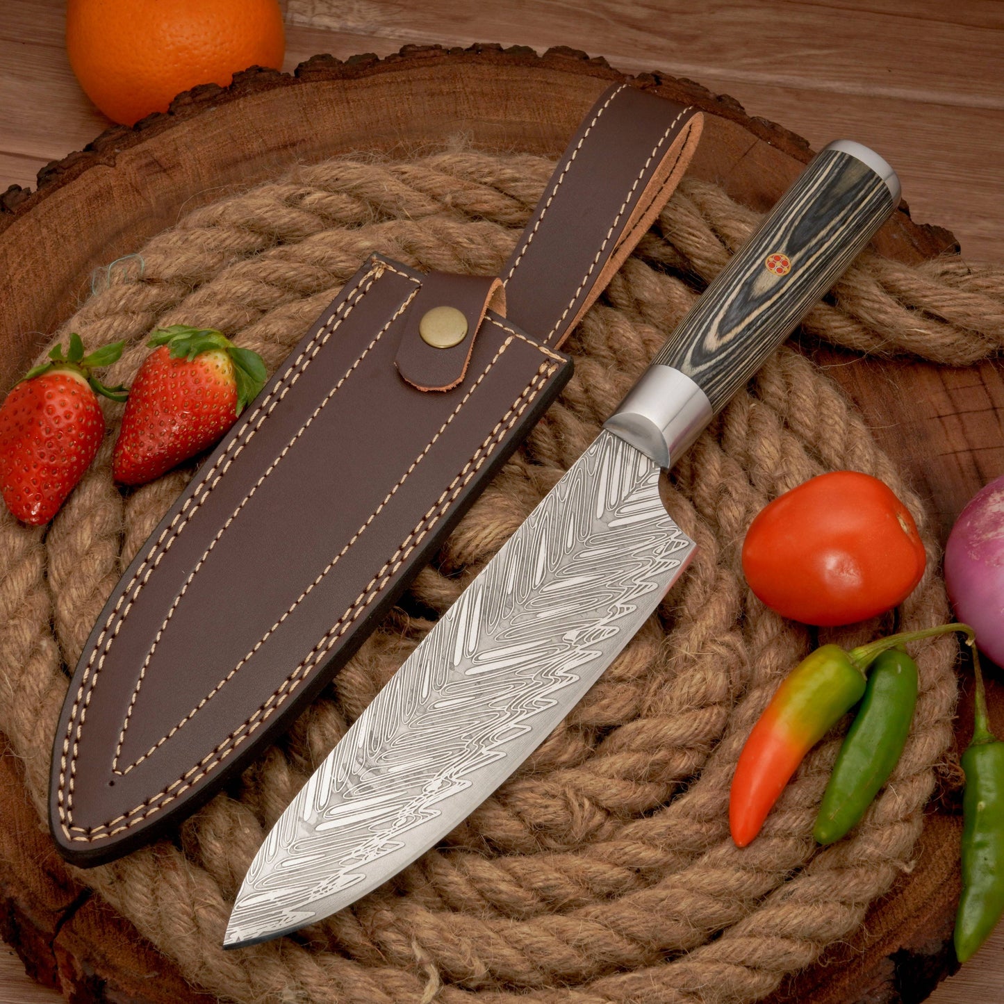 14" Handmade Forged D2 Stainless Steel Chef Knife - Kitchen Knife with Pakkawood Handle